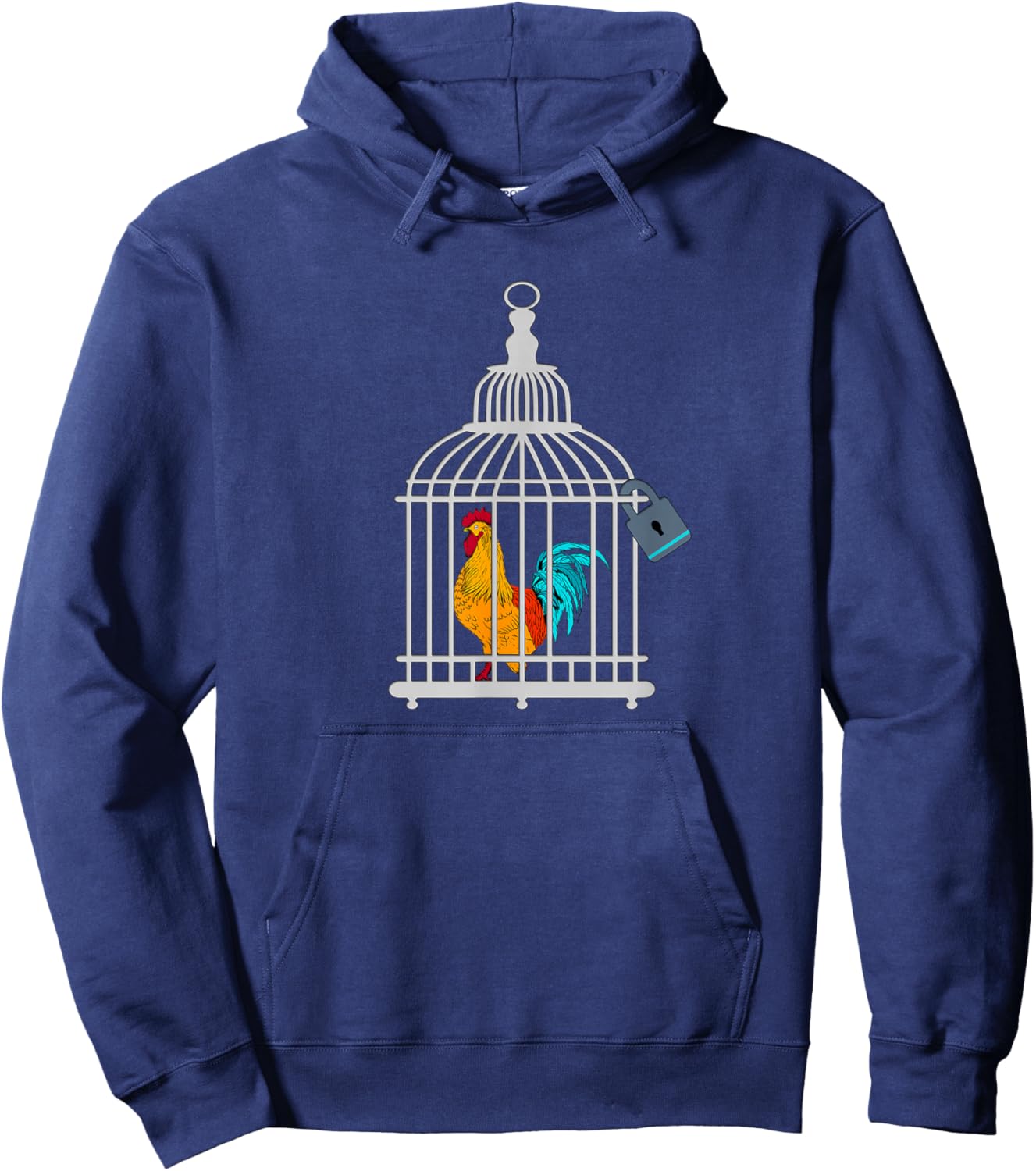 RED ROOSTER COCK MALE CHASTITY Chicken in Cage Hoodie - Hoodie | Navy