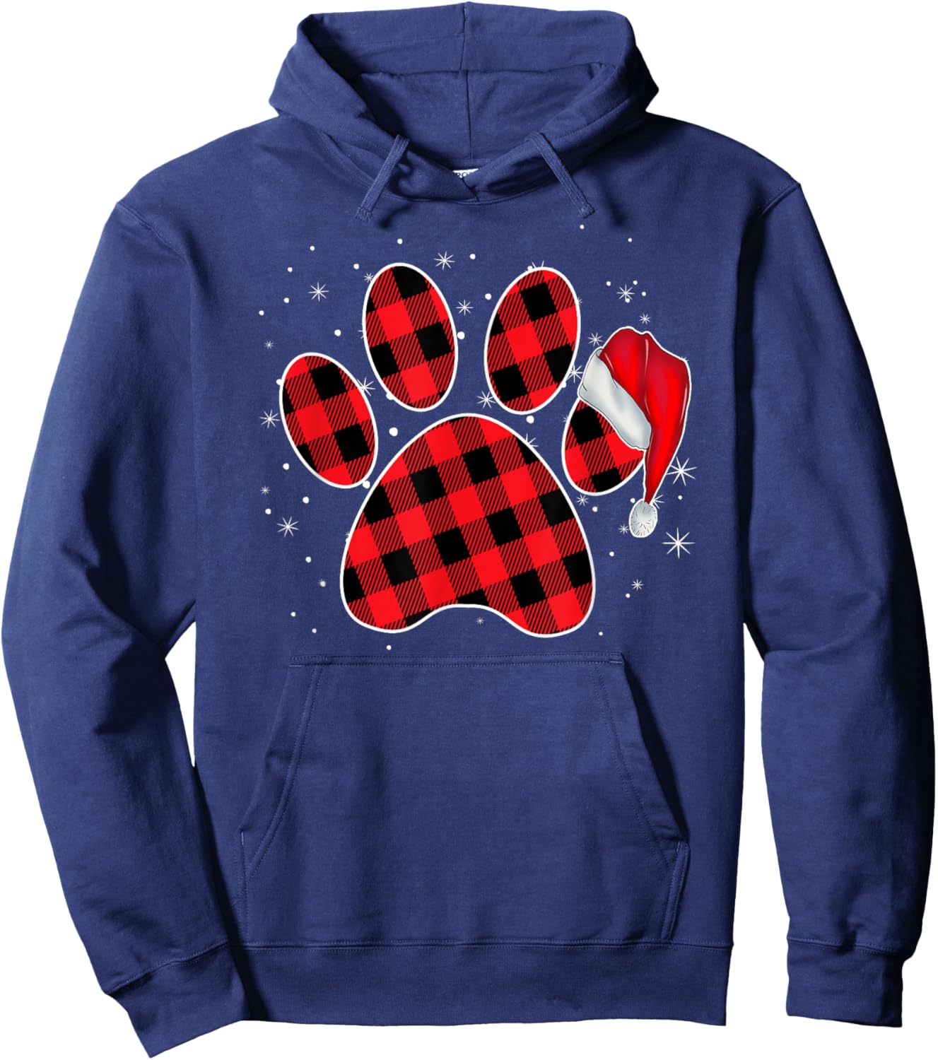 Paw Dog Christmas Funny Dog Santa Hat Xmas Buffalo Plaid Men Women Kids Hoodie - Hoodie | Navy