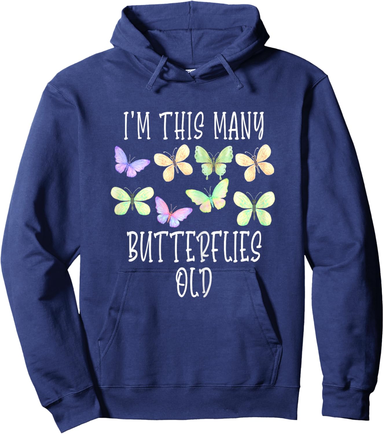 I'm This Many Butterflies Old Cute 8th Birthday Butterfly Hoodie - Hoodie | Navy