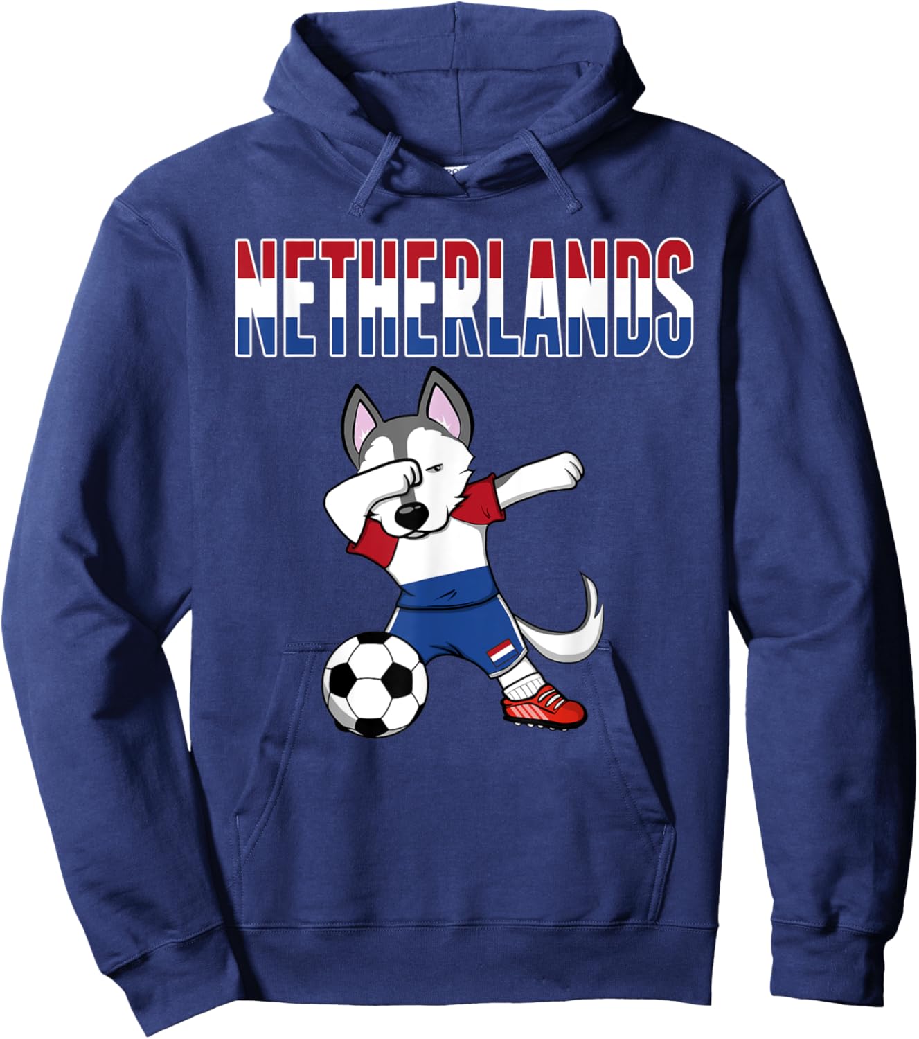 Dabbing Husky Dog Netherlands Soccer Fans Jersey Dutch Flag Men Women Kids Hoodie - Hoodie | Navy