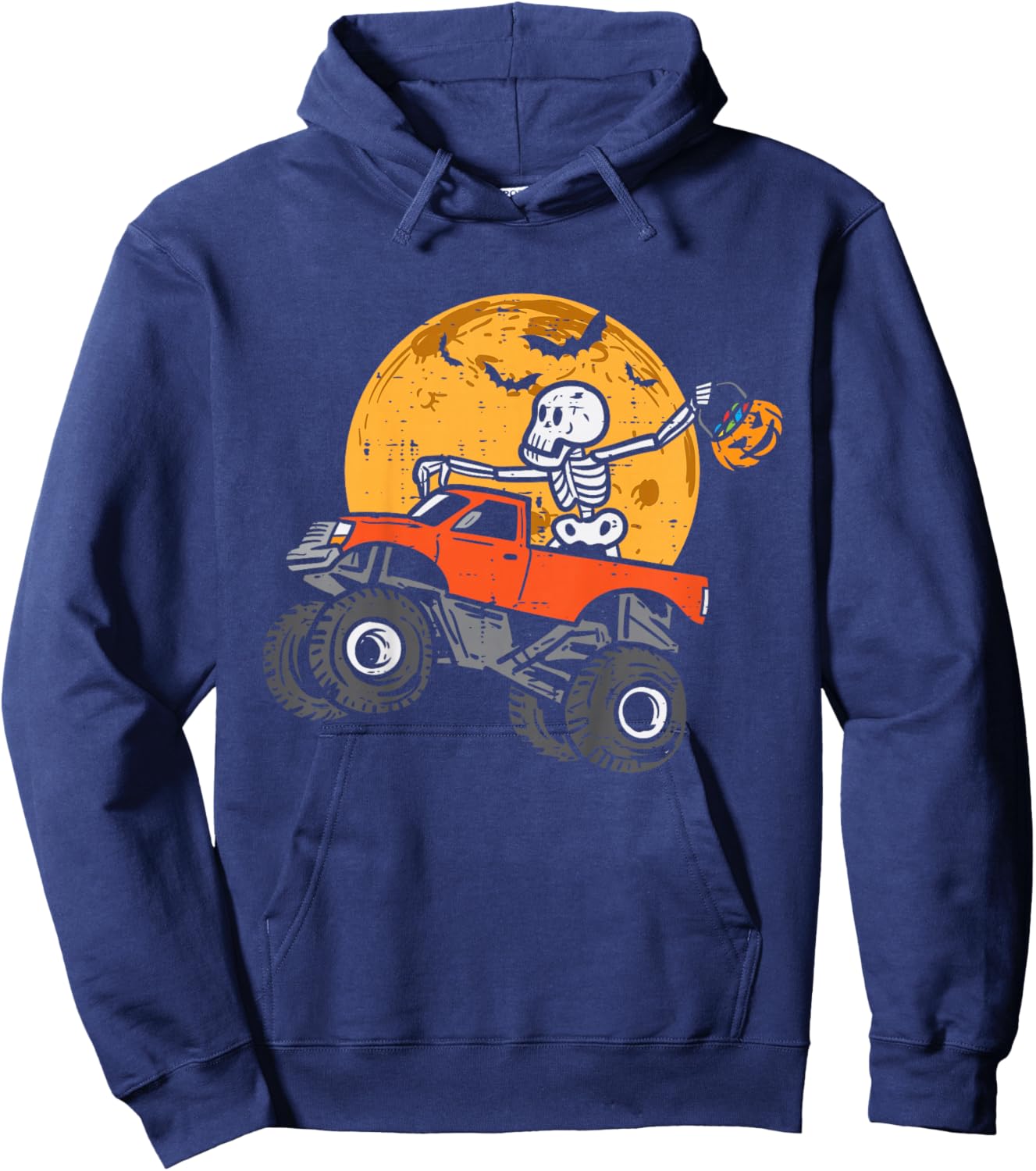 Kids Skeleton Monster Truck Moon Candy Toddler Boys Halloween Kid Hoodie - Hoodie | Navy