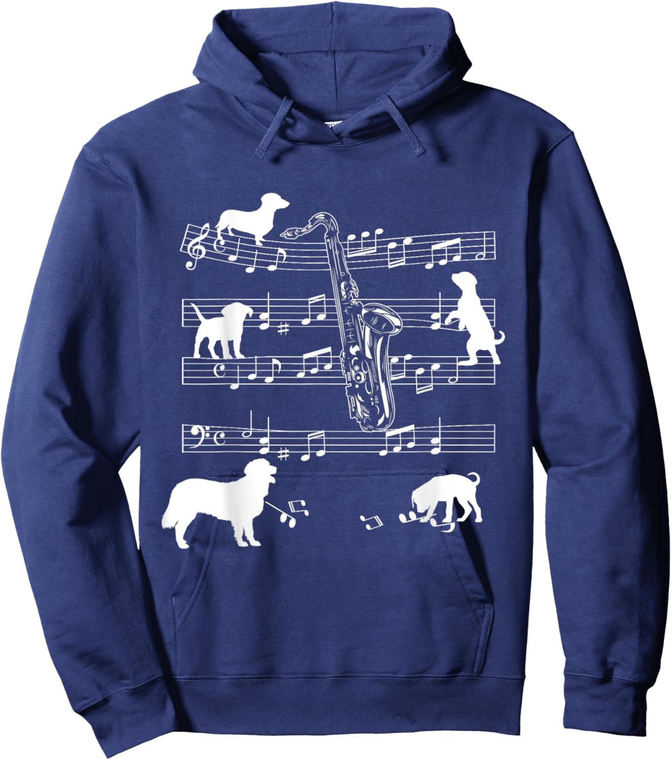 Saxophone Player Dog for Saxophonist Dogs and Saxophone Men Women Girls Kids Hoodie - Hoodie | Navy