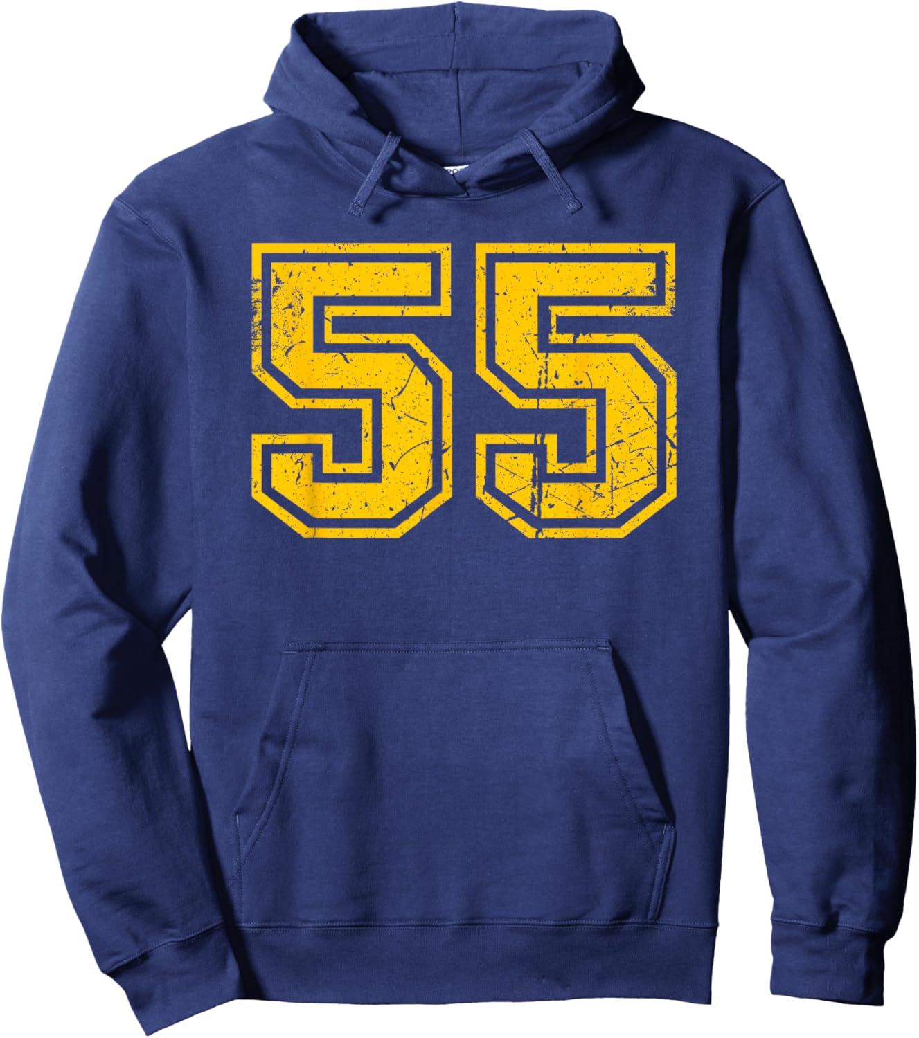 Vintage Number #55 Sports Team Yellow Number Hoodie - Hoodie | Navy