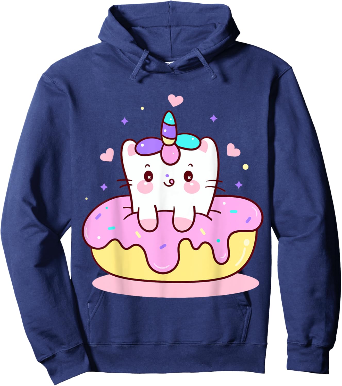 Unicorn Kitty Cat Kitten on Donut Girl Boy Kids Youth Child Hoodie - Hoodie | Navy