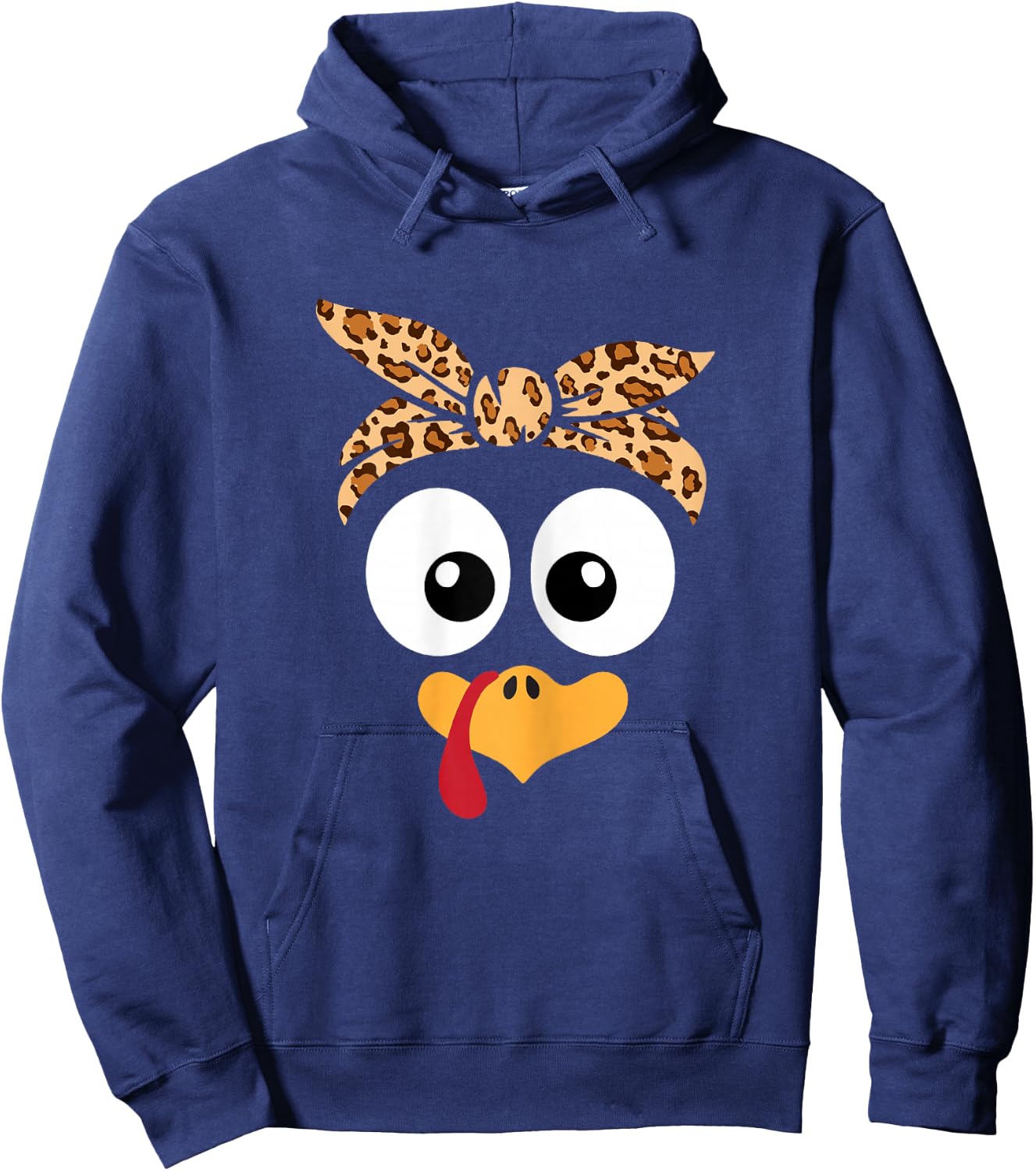Turkey Face Leopard Headband Thanksgiving Pilgrim Hoodie - Hoodie | Navy