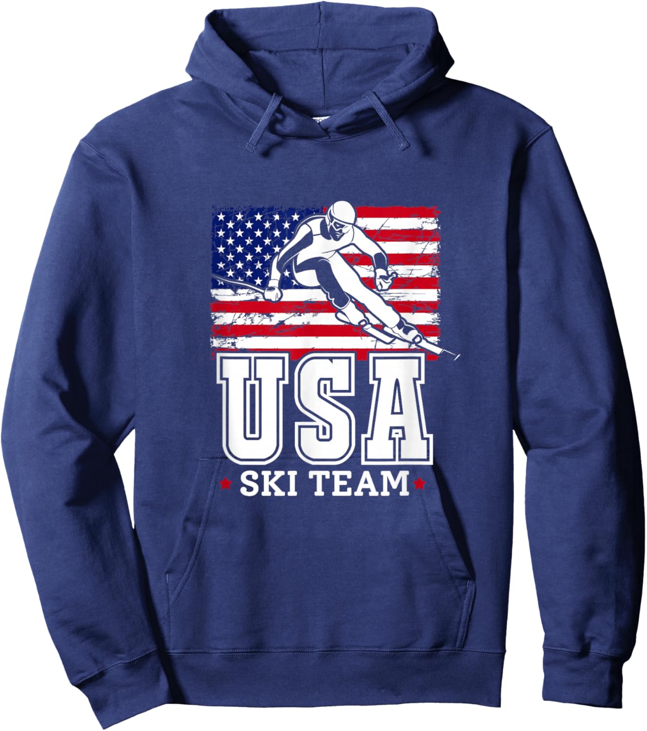 USA Ski Team American Flag Skiing Skier Hoodie - Hoodie | Navy