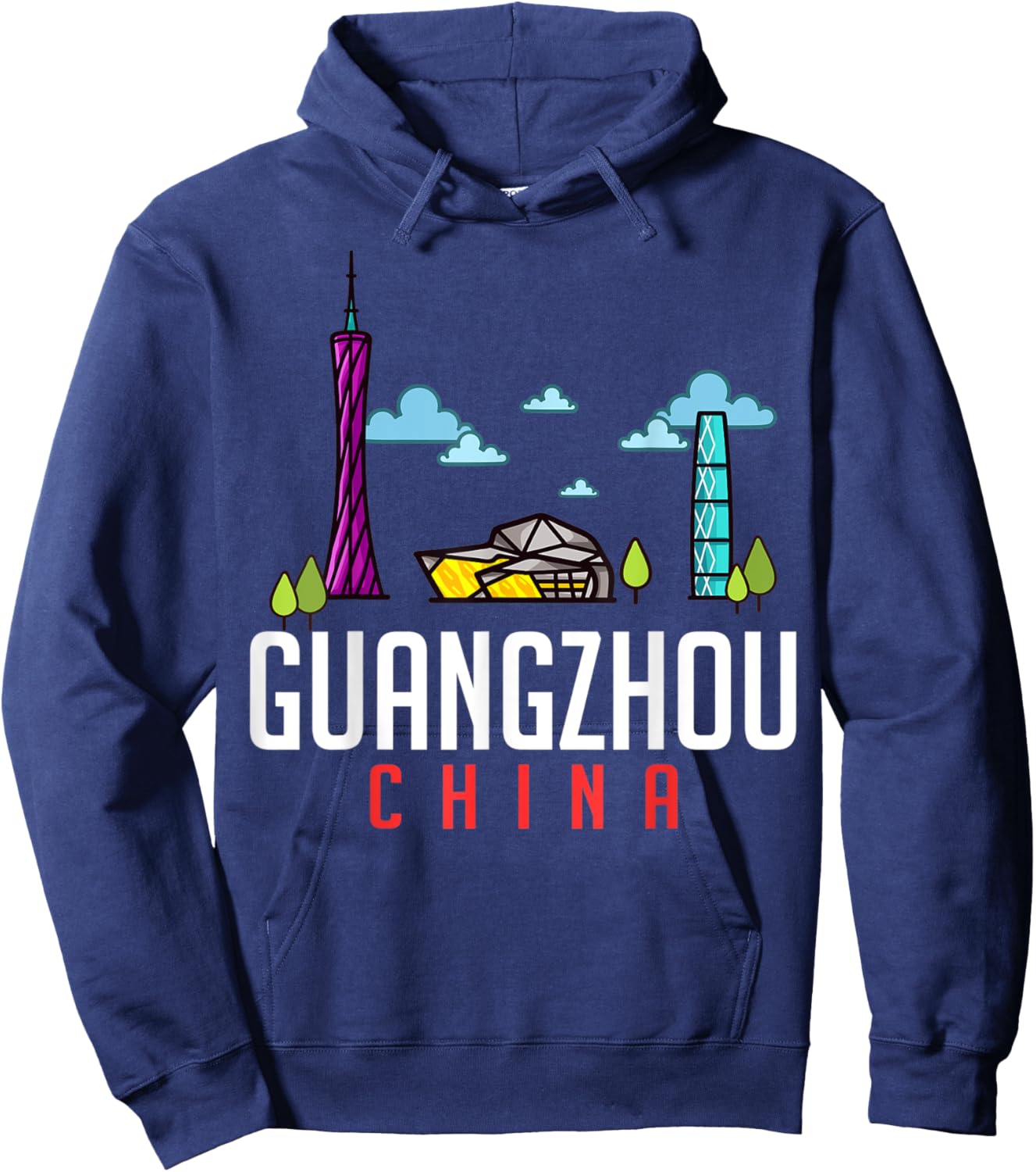 Guangzhou China City Skyline Map Travel Hoodie - Hoodie | Navy