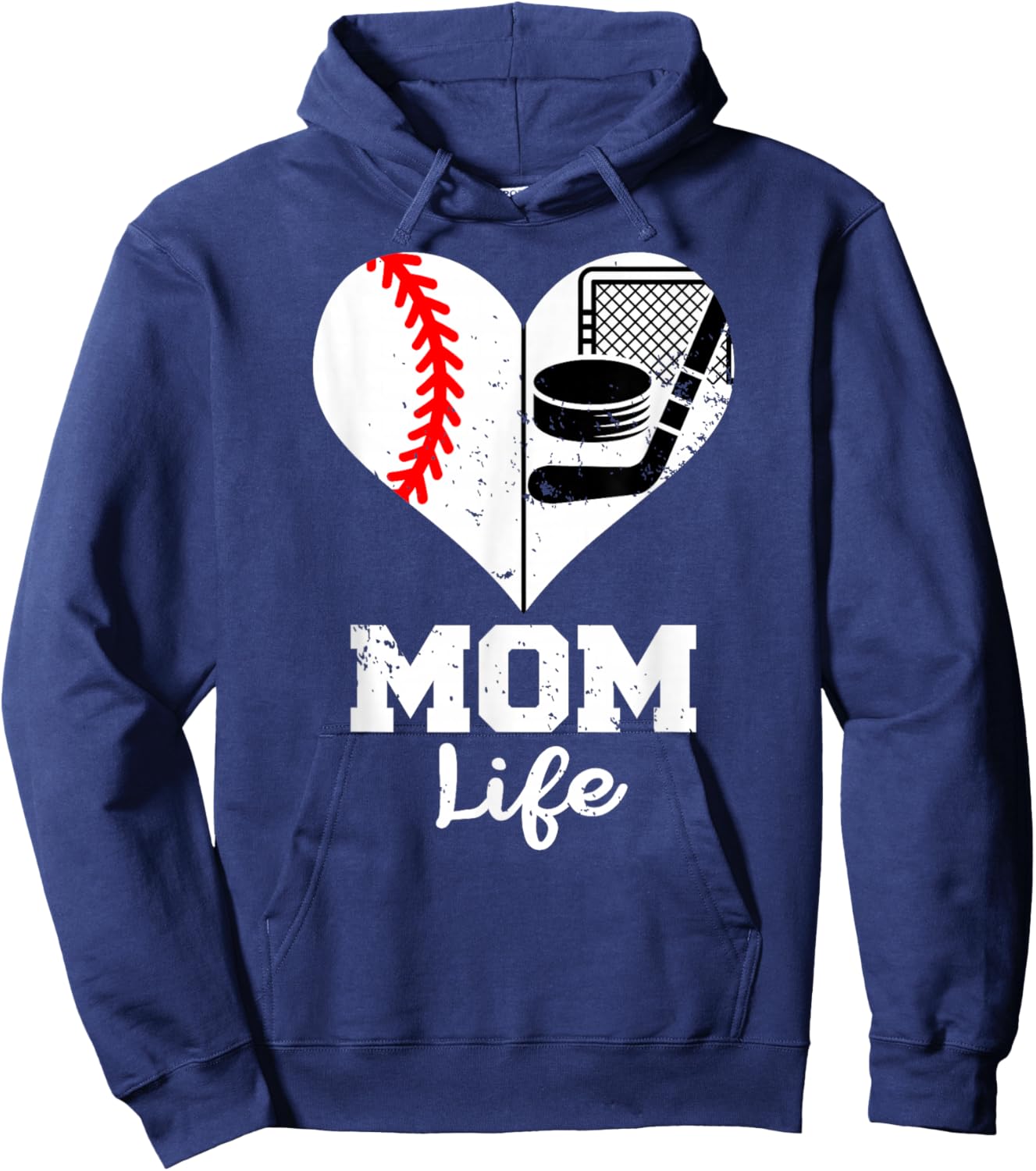 Mom Life Heart Funny Baseball Hockey Mom Hoodie - Hoodie | Navy