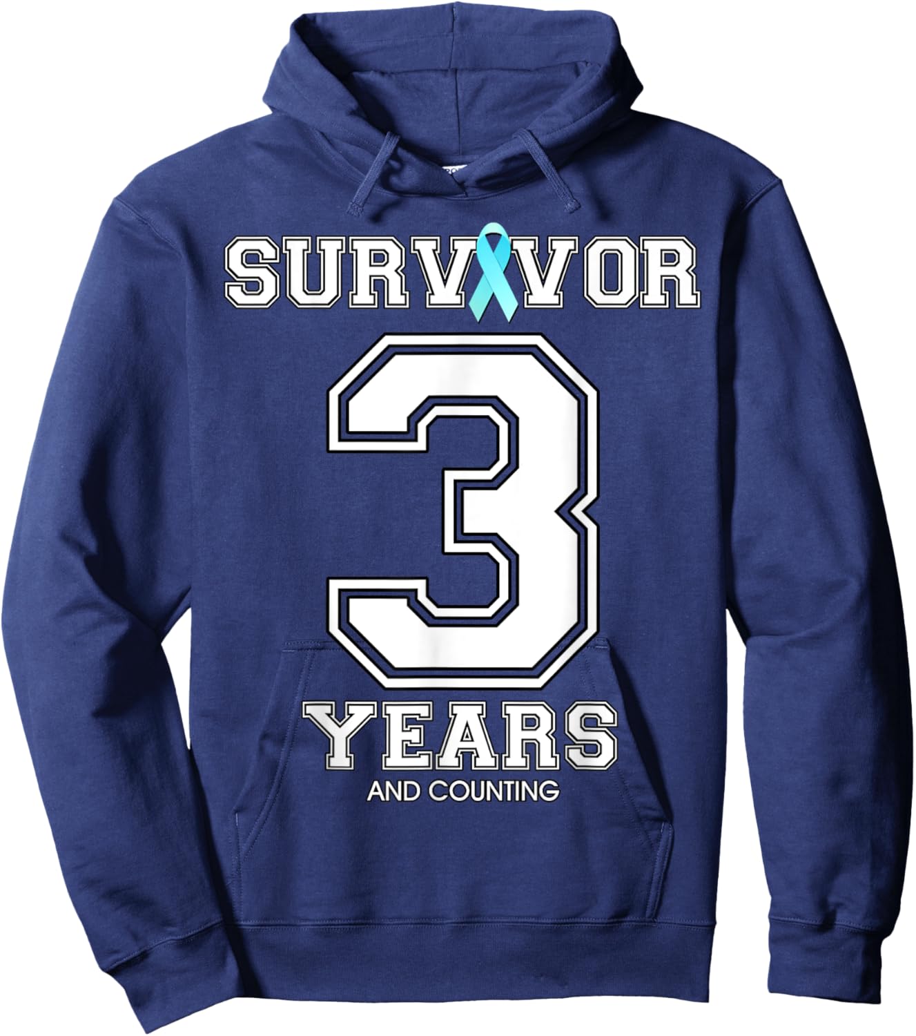 3 Years Ovarian Cancer Survivor Teal Ribbon Gift Hoodie - Hoodie | Navy