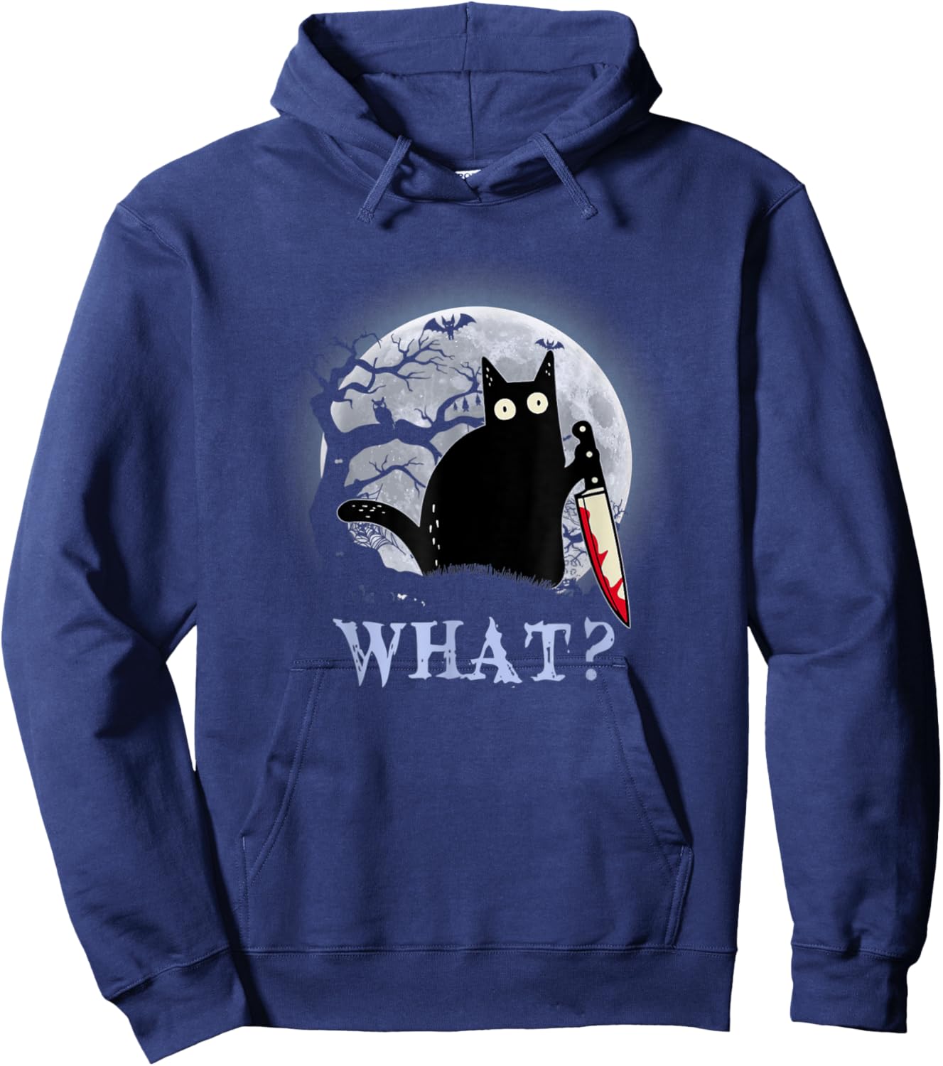 Halloween dark night morderous moon cat with knife Men Women Hoodie - Hoodie | Navy