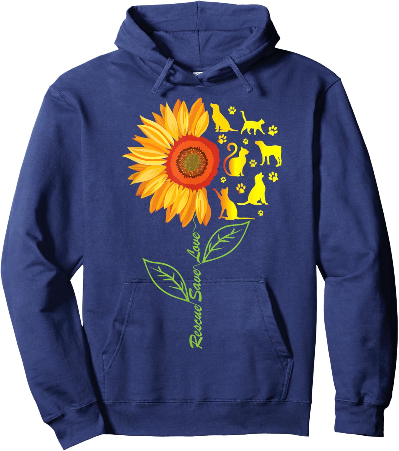 RESCUE SAVE LOVE Pet Animal Shelter Sunflower Gift Volunteer Hoodie - Hoodie | Navy