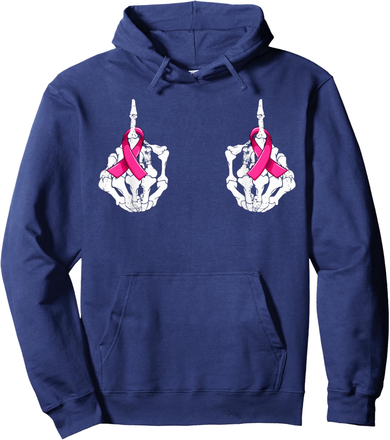 Fuck Cancer Skeleton Hand Pink Ribbon Breast Cancer Hoodie - Hoodie | Navy