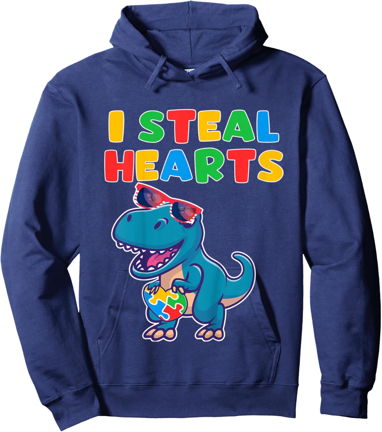 Kids Autism Awareness Dino Autistic Toddler Boys Cute Dinosaur Hoodie - Hoodie | Navy