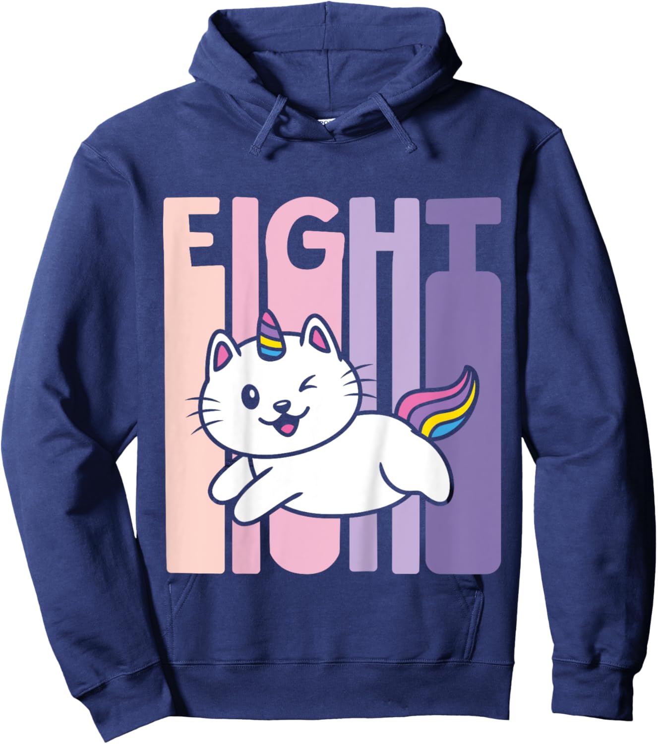 8 Year Old Cute Caticorn Cat Unicorn Birthday Girl B-day Hoodie - Hoodie | Navy