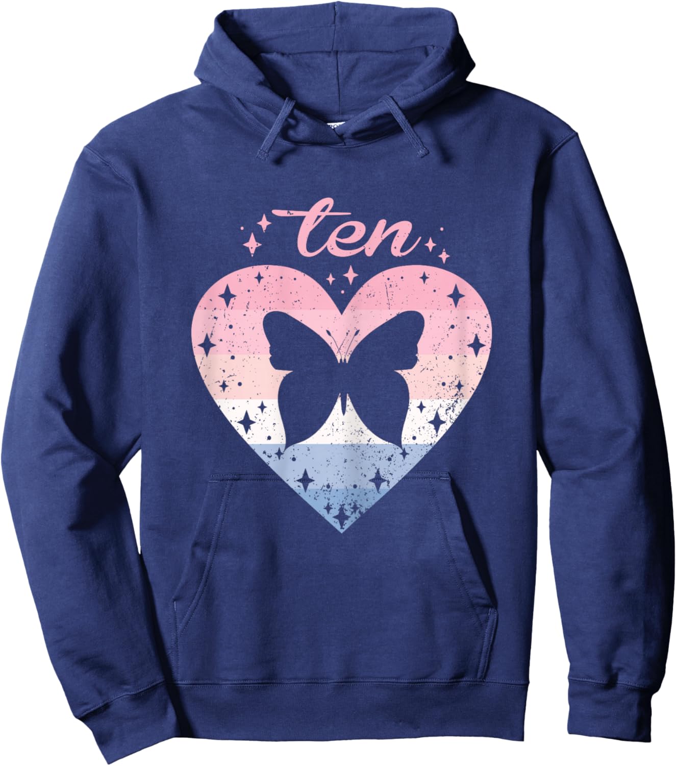 10 Year Old Cute Butterfly Birthday Girl 10th B-day Hoodie - Hoodie | Navy