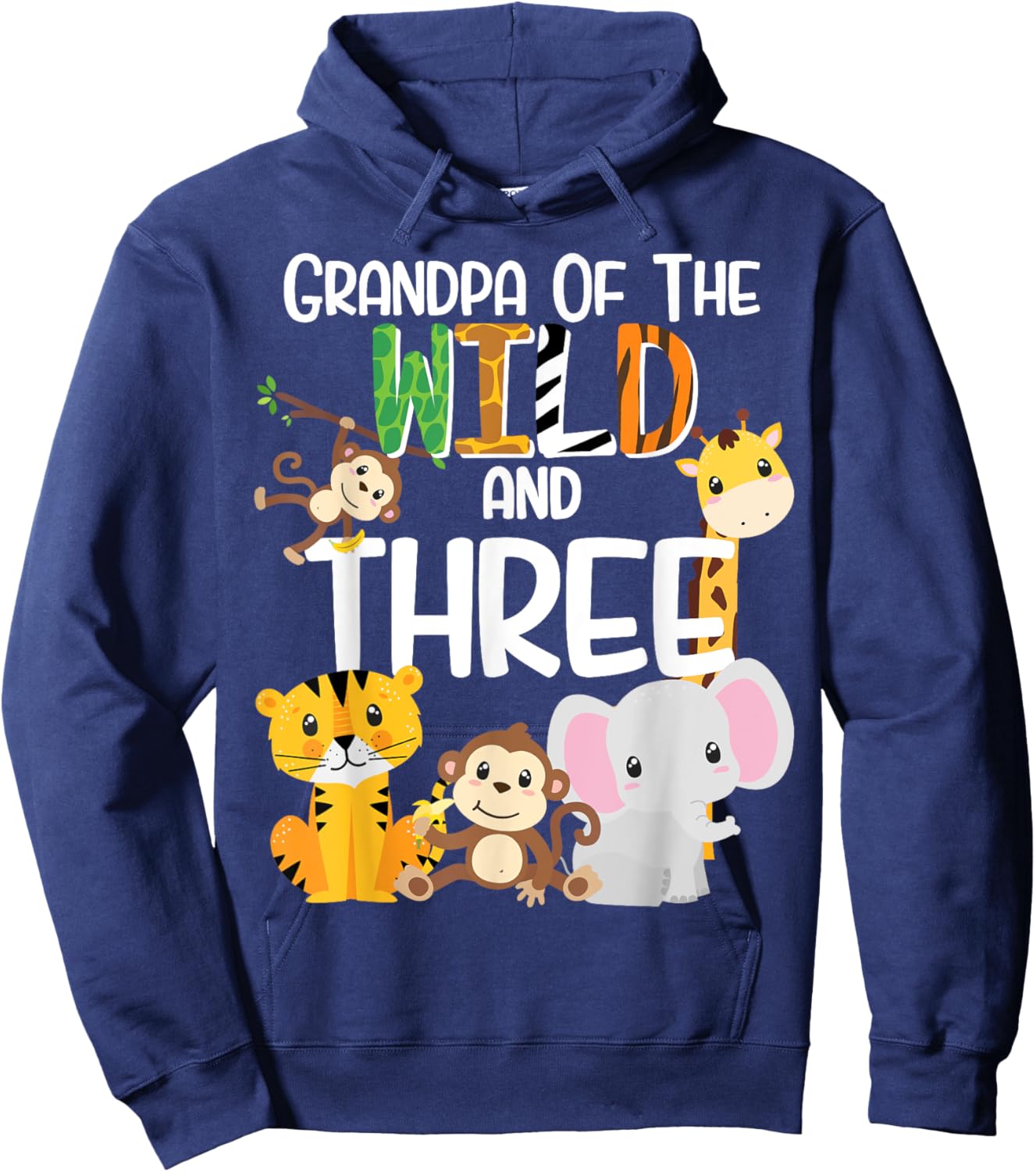 Grandpa of the Wild and 3 Zoo Theme Birthday Safari Jungle Hoodie - Hoodie | Navy