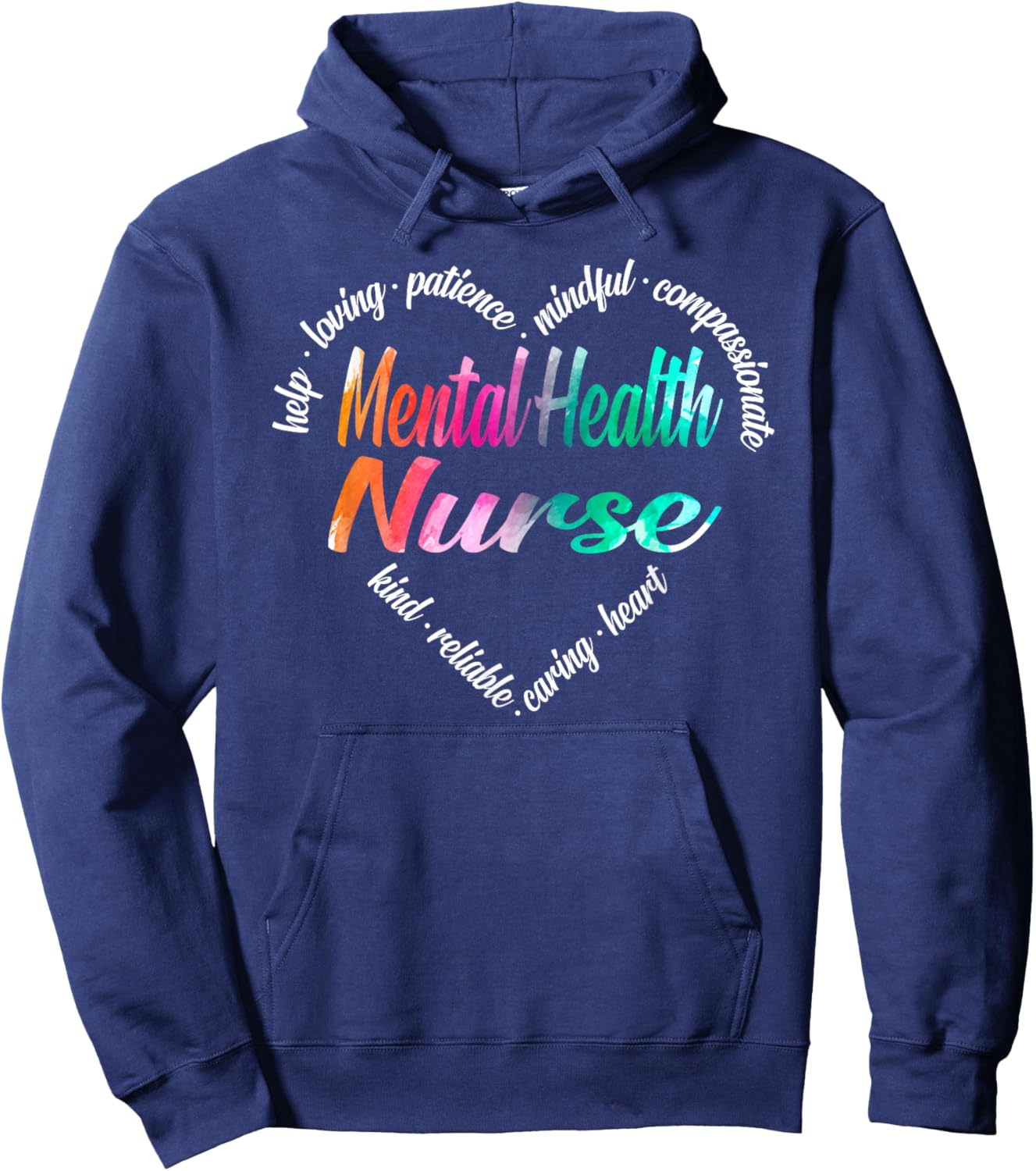 Mental Health Nurse Heart Word Cloud Watercolor Rainbow Hoodie - Hoodie | Navy