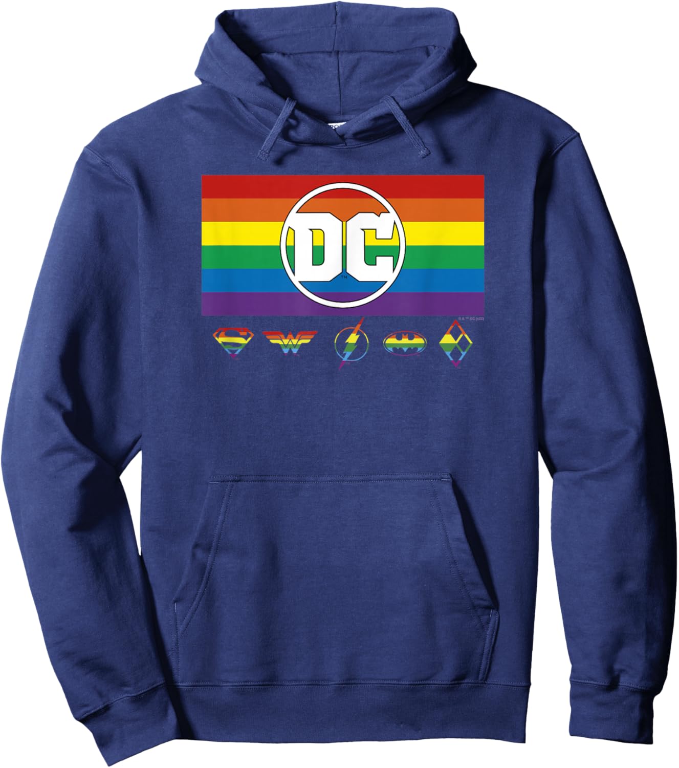 DC Comics Pride Justice League Rainbow Logo Lineup Hoodie - Hoodie | Navy