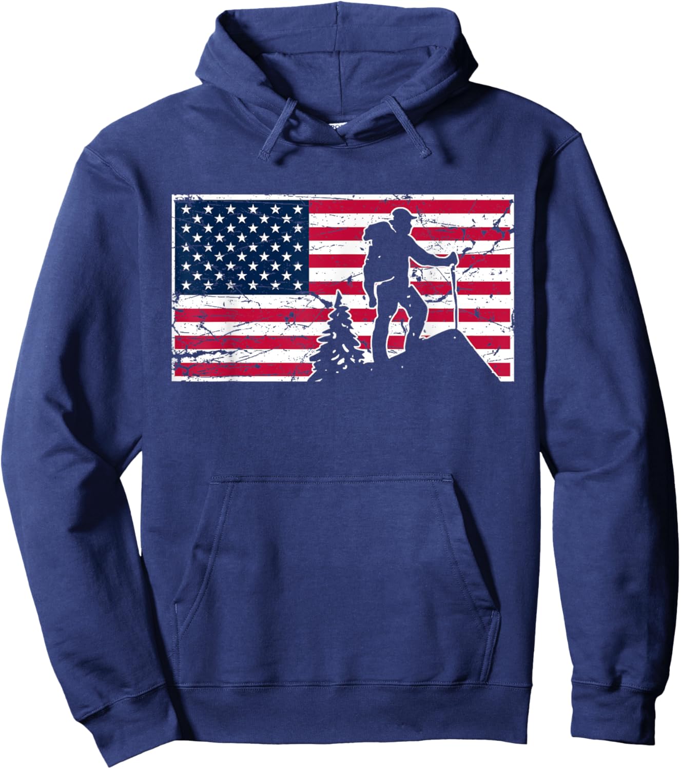 Hiking American Flag 2023 July 4th Design For Hikers Hoodie - Hoodie | Navy
