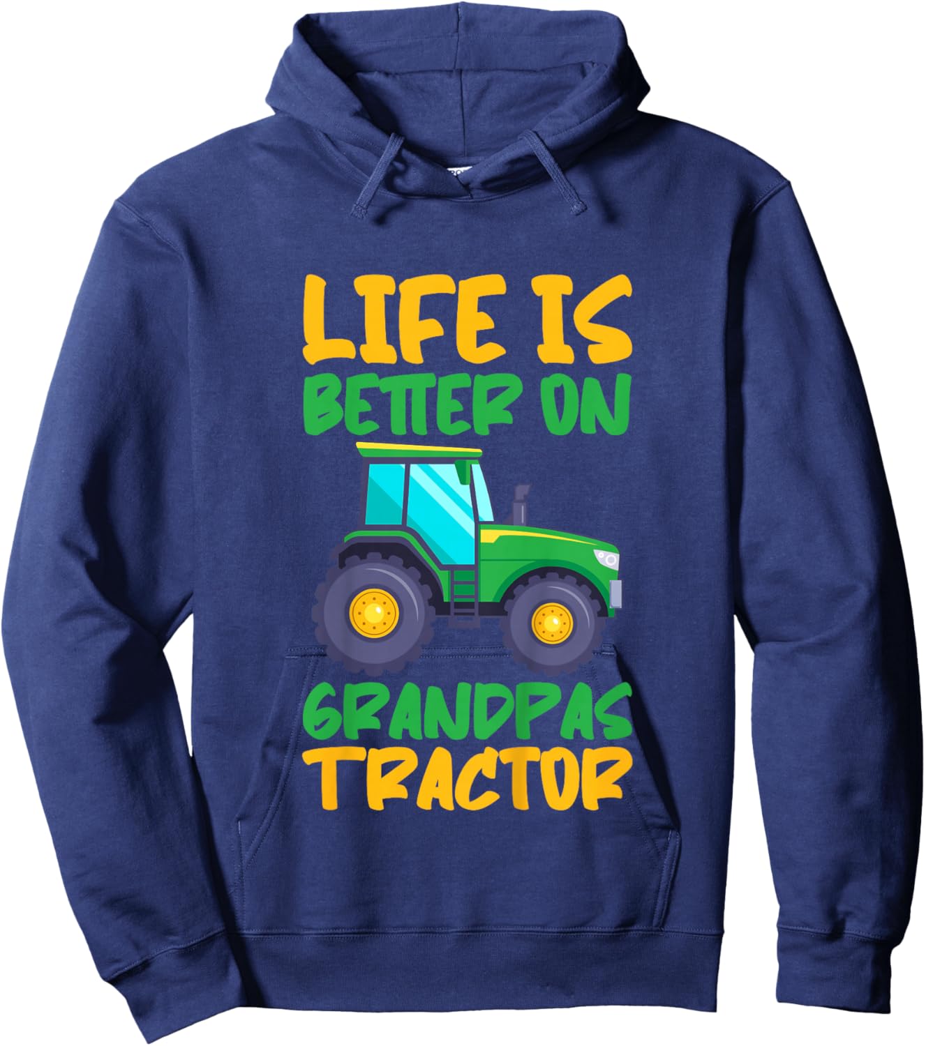 Young Farmer Funny Tractor Boy On Grandpas Tractor Hoodie - Hoodie | Navy