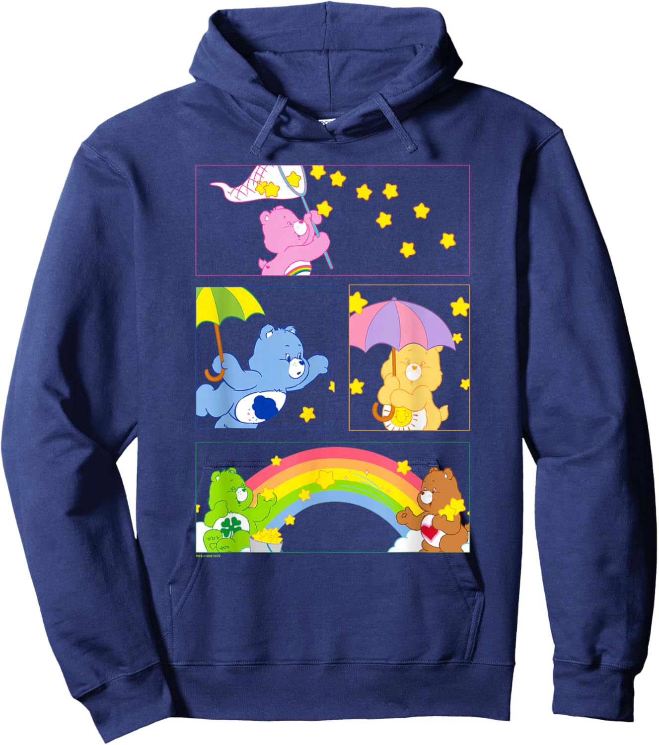 Care Bears Vintage Catching Stars Rainbow Group Panels Hoodie - Hoodie | Navy