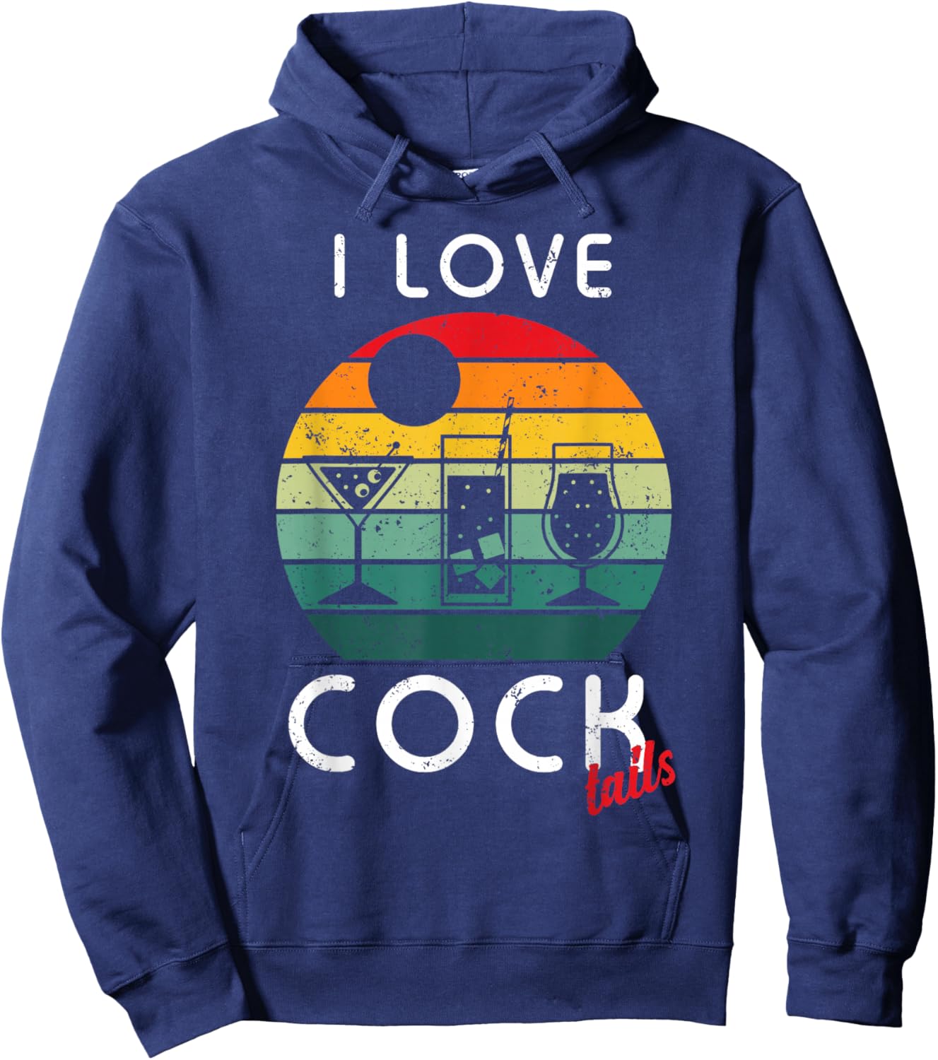 Retro I Love Cocktails Funny Adult Drinking Humor Pun Hoodie - Hoodie | Navy