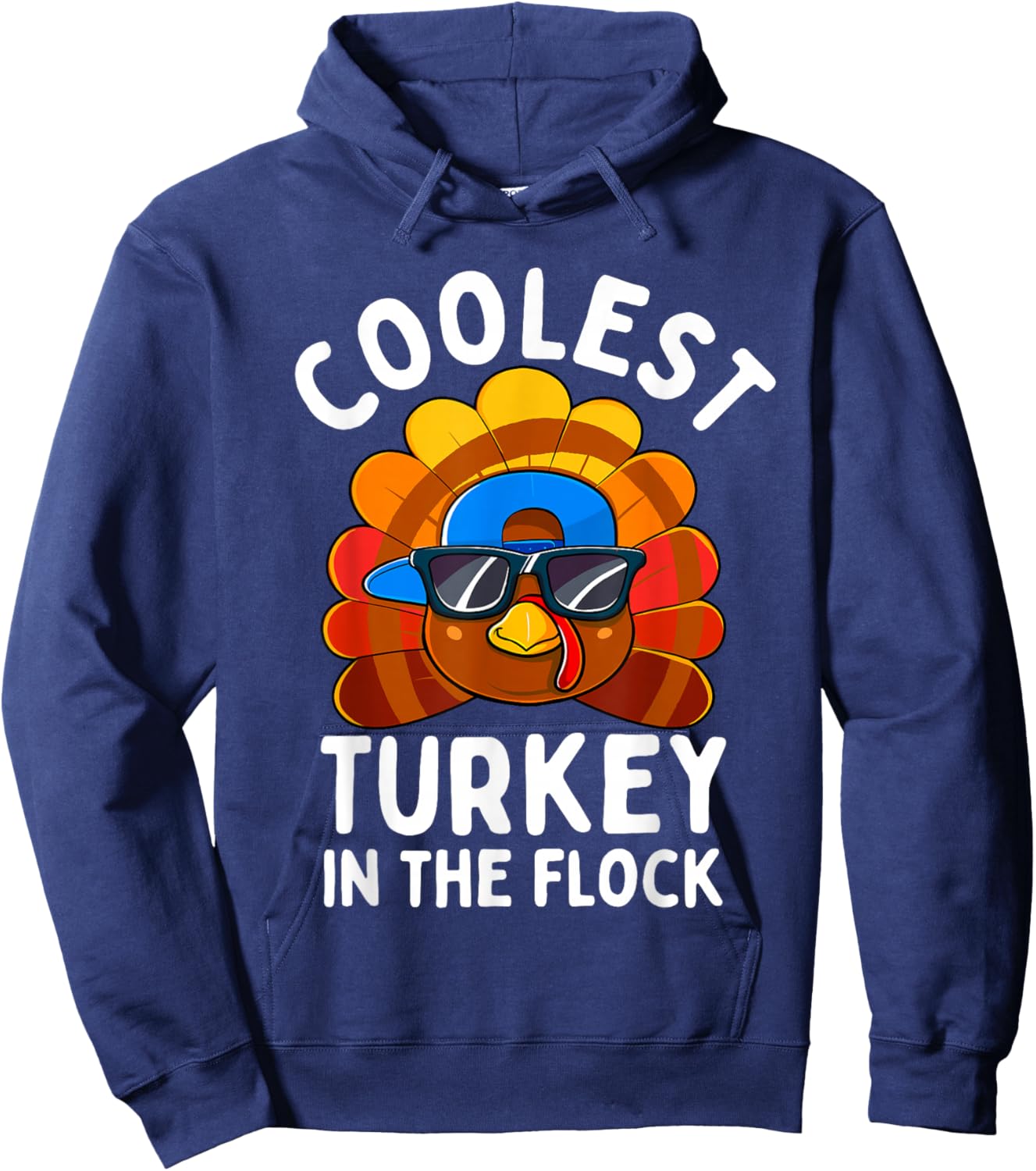 Boys Thanksgiving Kids Toddler Coolest Turkey in the Flock Hoodie - Hoodie | Navy