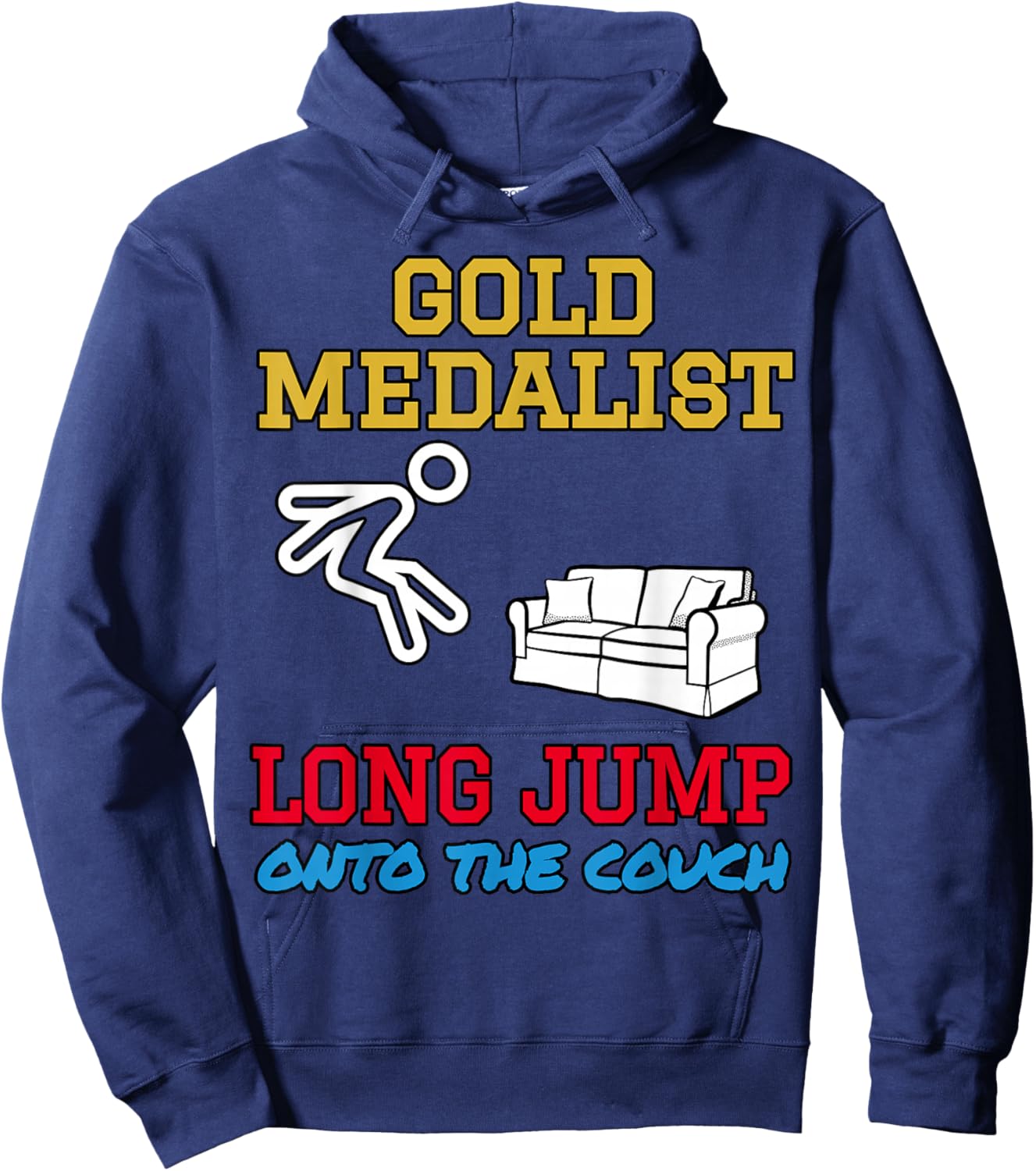 LONG JUMP MEDALIST Couch Potato Lazy Athlete Present Funny Hoodie - Hoodie | Navy