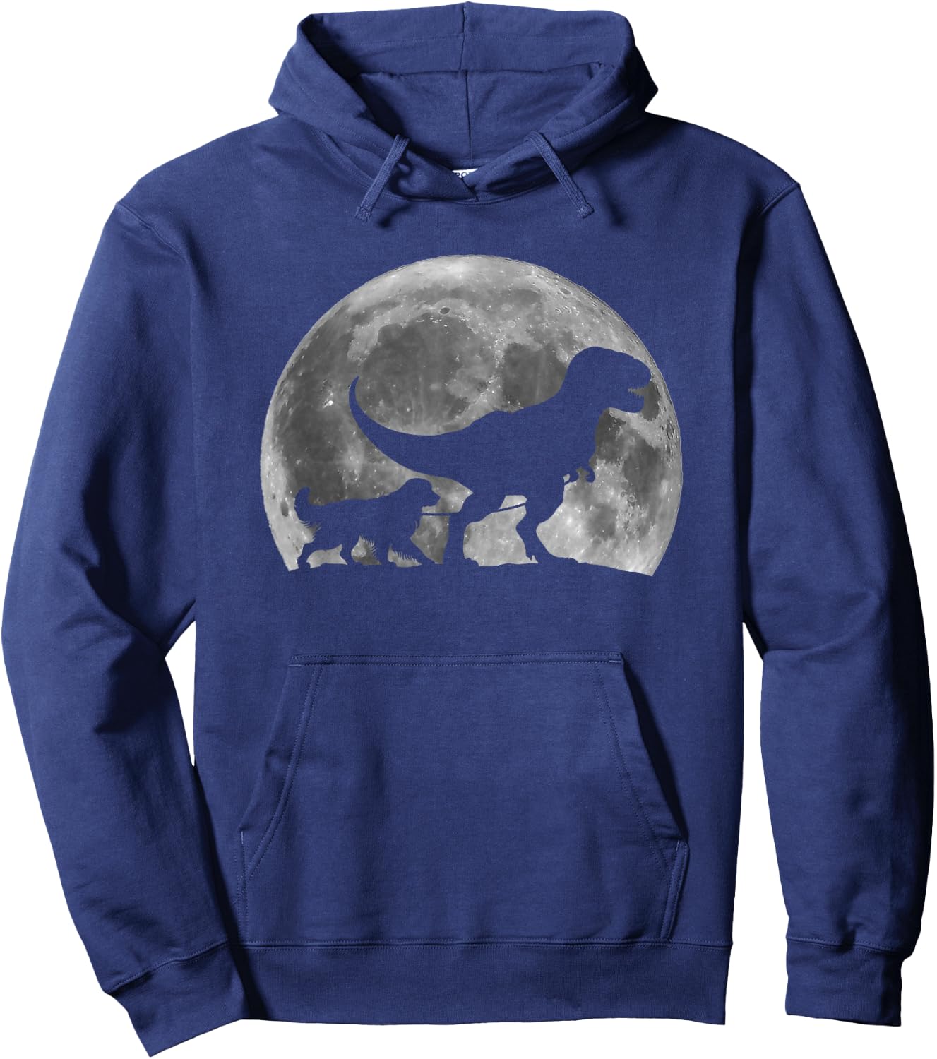T Rex Walking a Dog Funny Golden Retriever Moon Halloween Hoodie - Hoodie | Navy