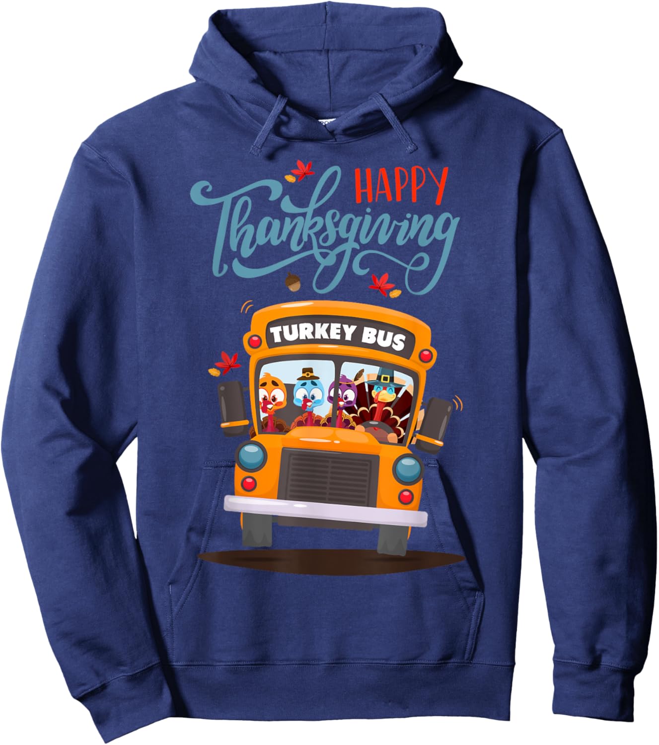 Happy Thanksgiving Fall Turkey Thankful School Bus Driver Hoodie - Hoodie | Navy