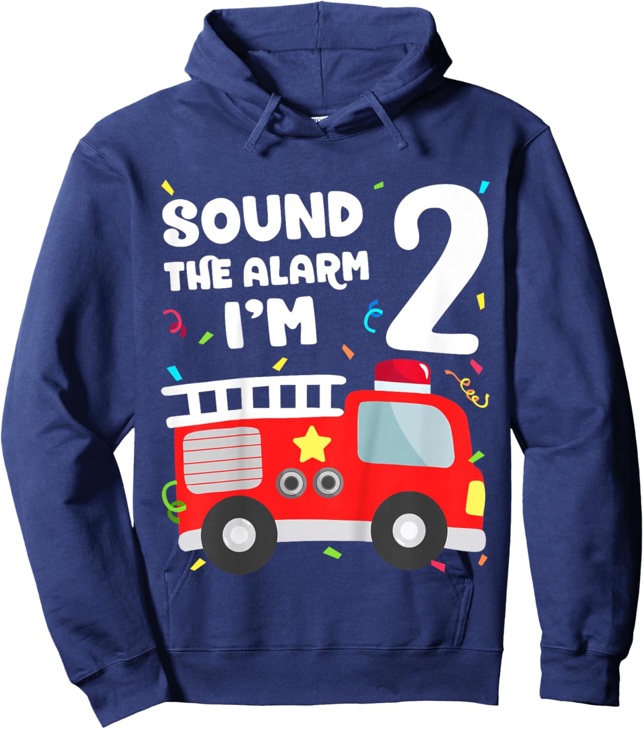 Kids Fire Truck 2nd Birthday Toddler Boy Firefighter 2 Year Old Hoodie - Hoodie | Navy