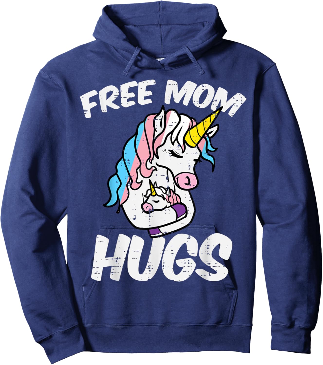 Mom Hugs Unicorn Transgender Trans Pride Flag Transsexual Hoodie - Hoodie | Navy