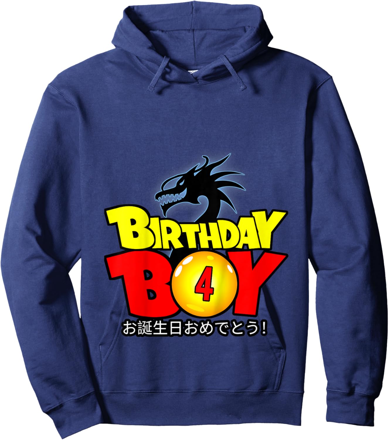 Kids 4 Year Old 4th Dragon Anime Style Birthday Gift Boys Hoodie - Hoodie | Navy