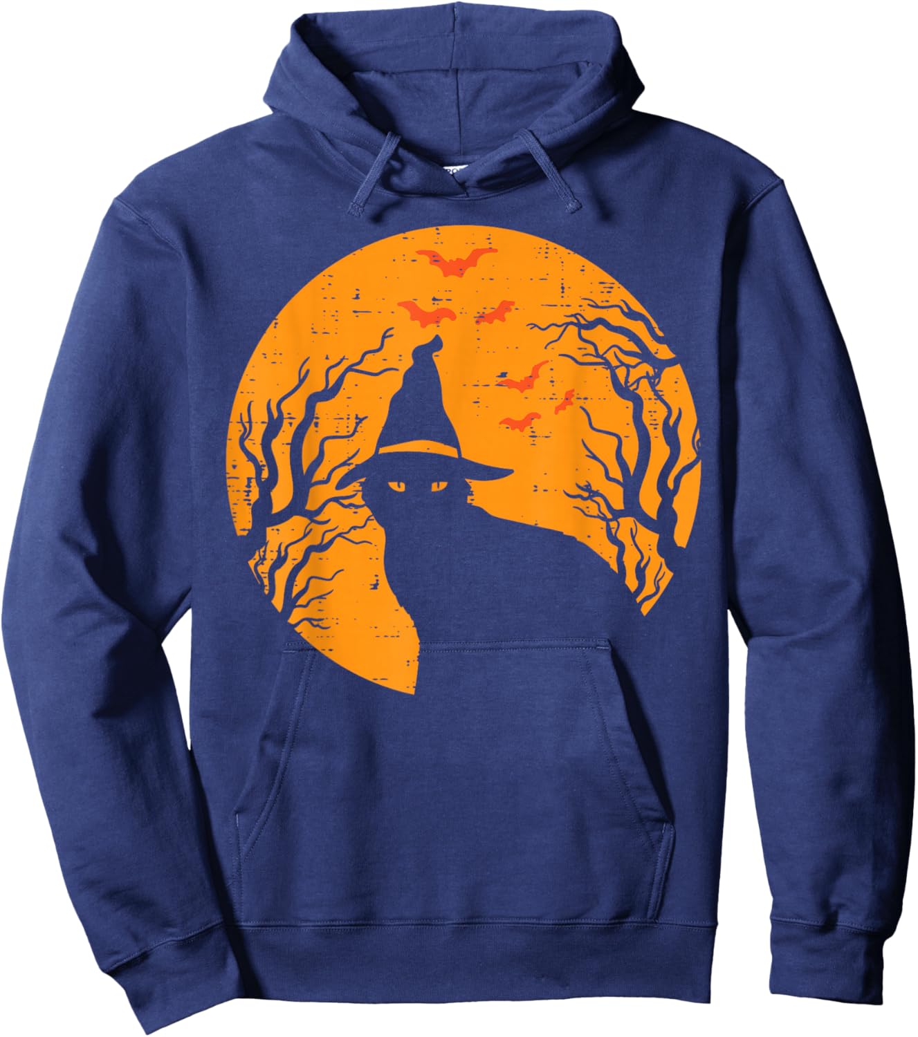 Black Cat WItch Full Moon Vintage Halloween Men Women Kids Hoodie - Hoodie | Navy