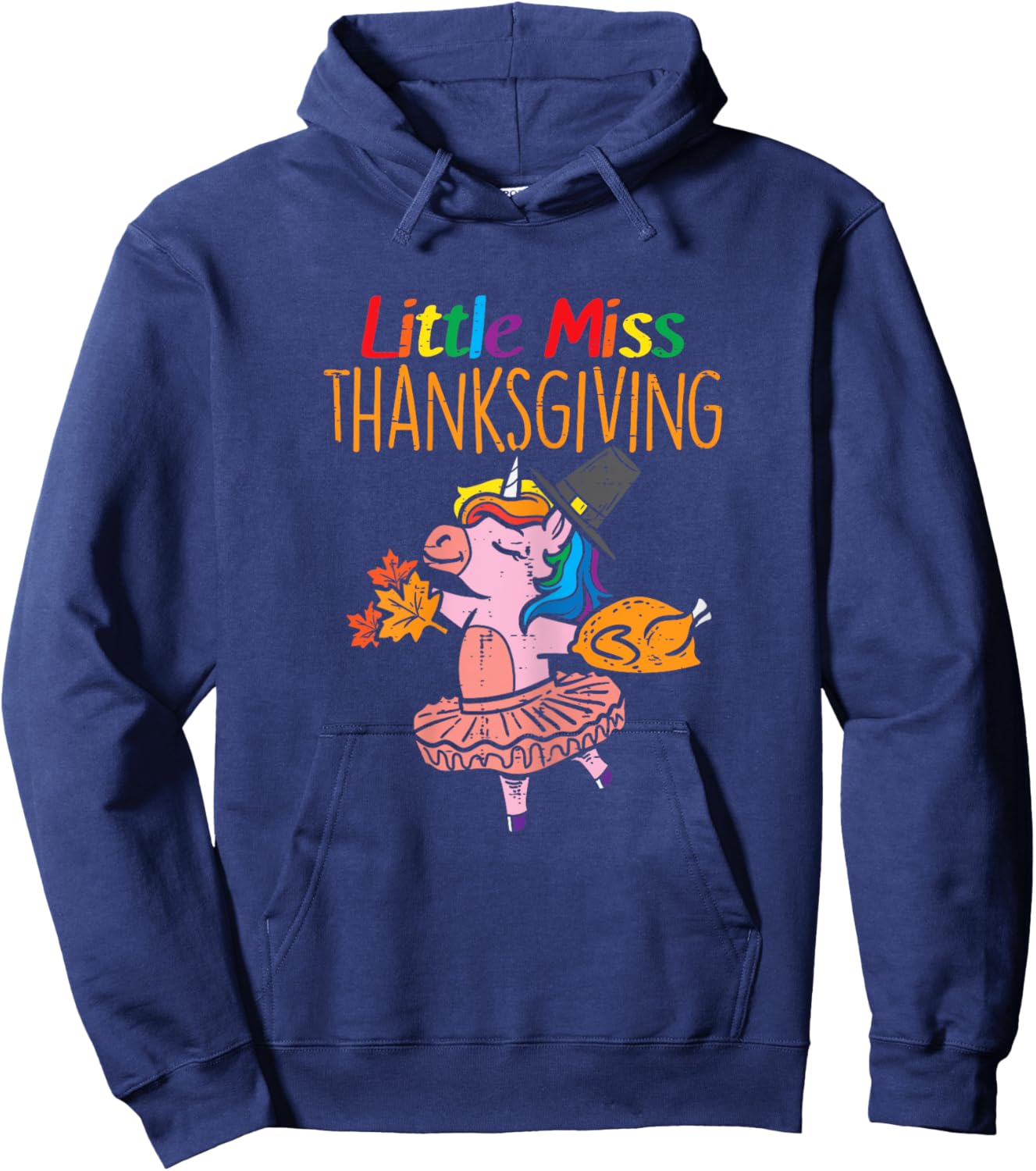 Unicorn Little Miss Thanksgiving Cute Toddler Kids Girls Hoodie - Hoodie | Navy
