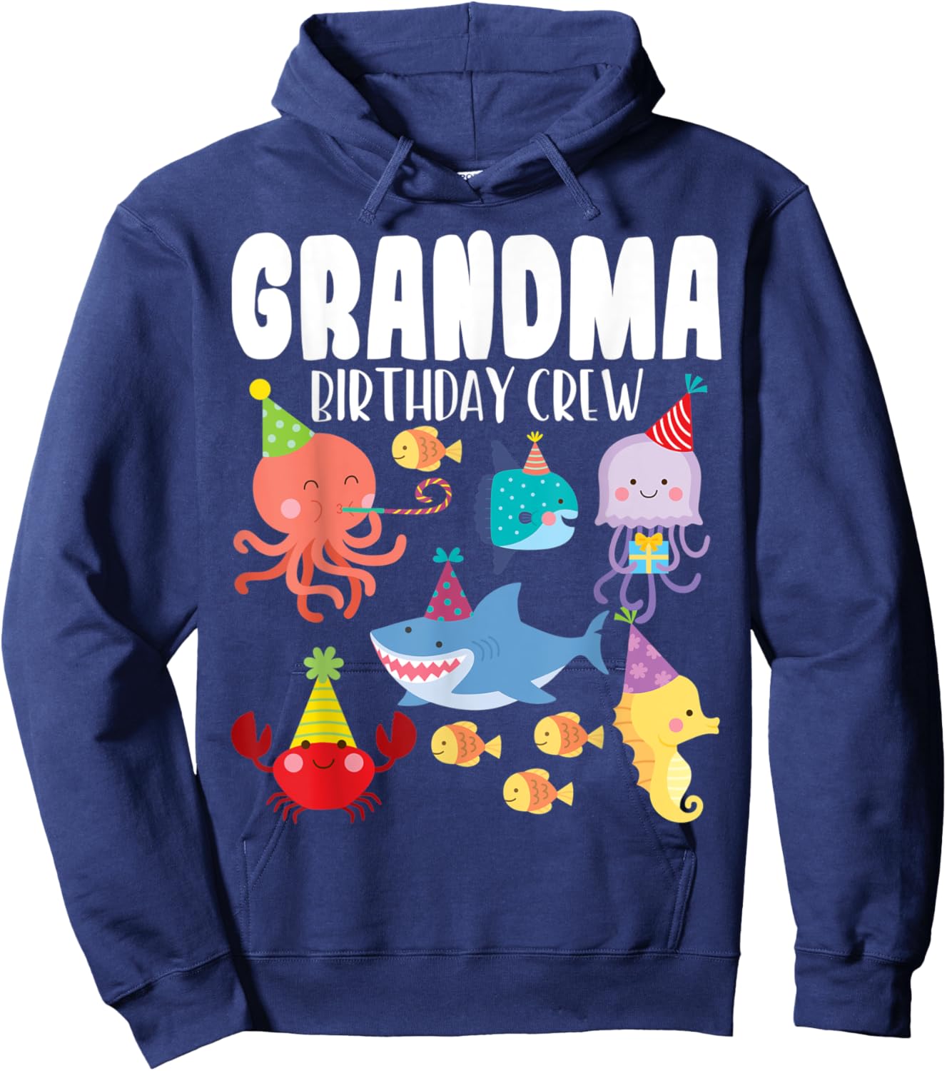 Cute Sea Animals Ocean Creatures Party Grandma Birthday Crew Hoodie - Hoodie | Navy