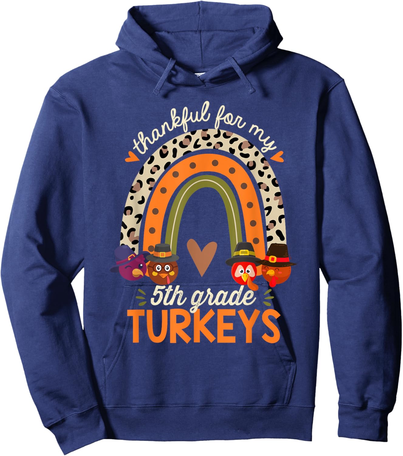 Thankful for My 5th Grade Turkeys Thanksgiving Teacher Hoodie - Hoodie | Navy