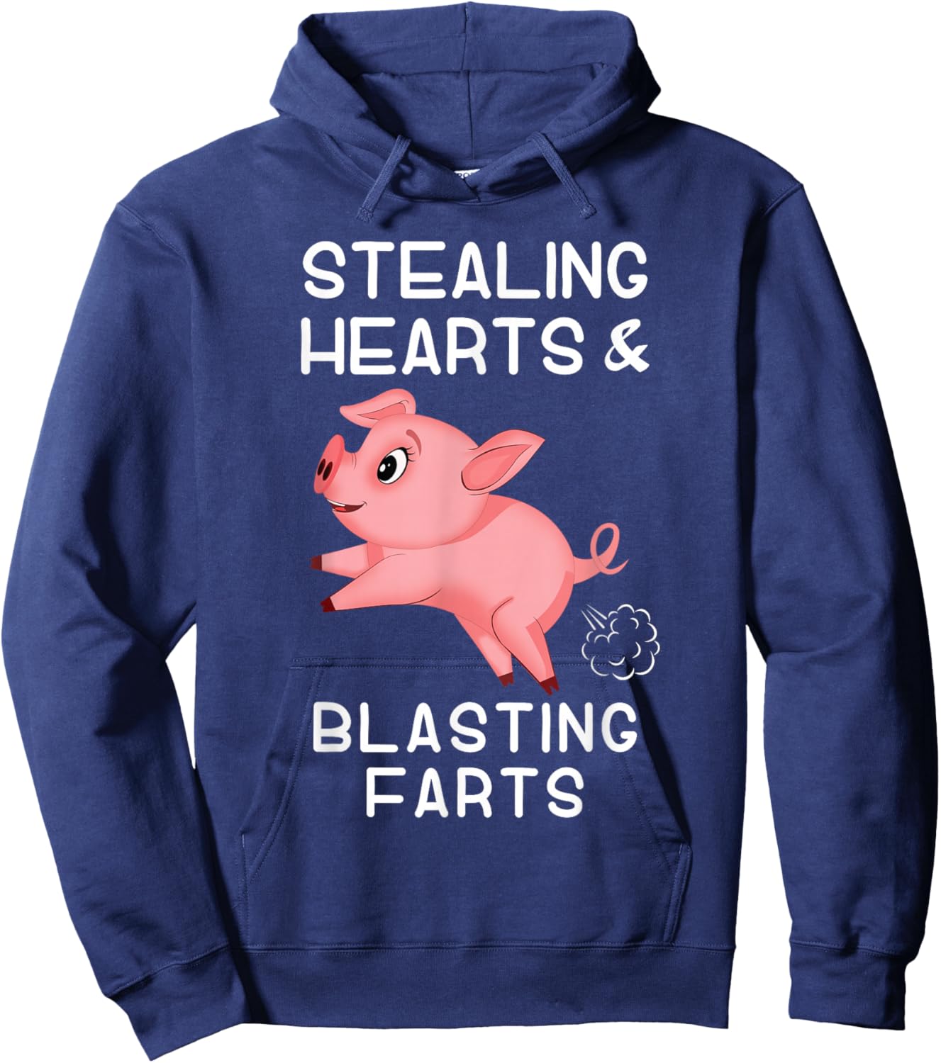 Farting funny pig saying Stealing Hearts and Blasting Farts Hoodie - Hoodie | Navy