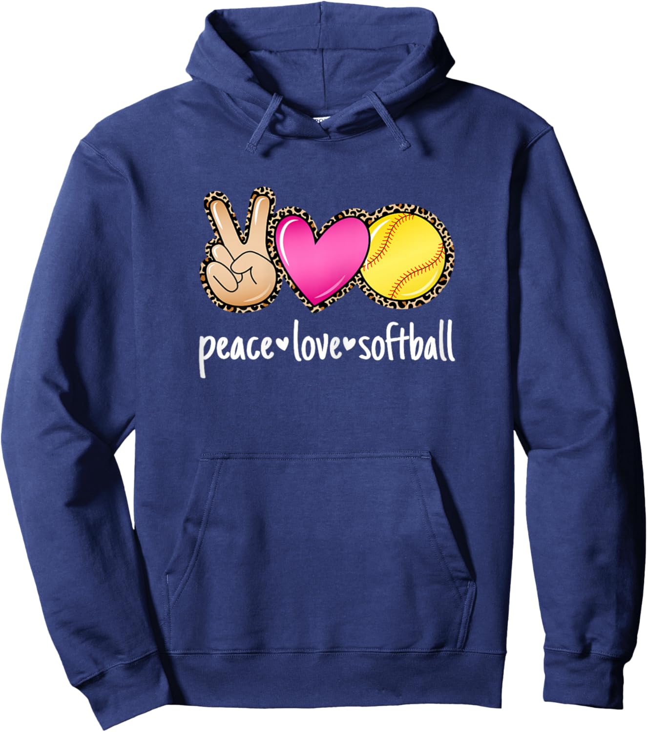 Peace Love Softball Leopard Print Women Girls Cute Softball Hoodie - Hoodie | Navy