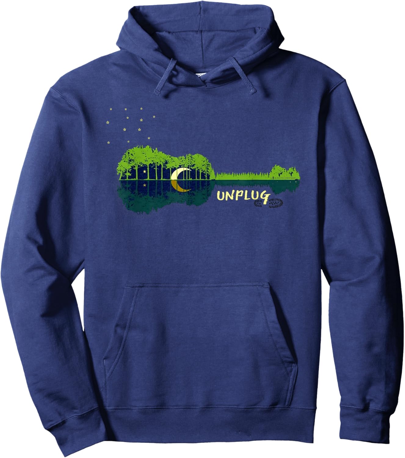 "Unplug" Acoustic Guitar Forest Outdpor Camping Apparel Hoodie - Hoodie | Navy