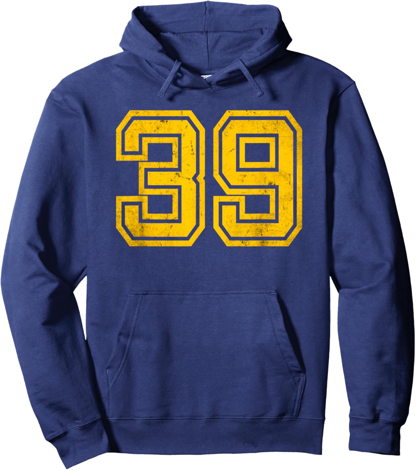 Number #39 Sports Jersey 39th Birthday Age Distress Yellow Hoodie - Hoodie | Navy