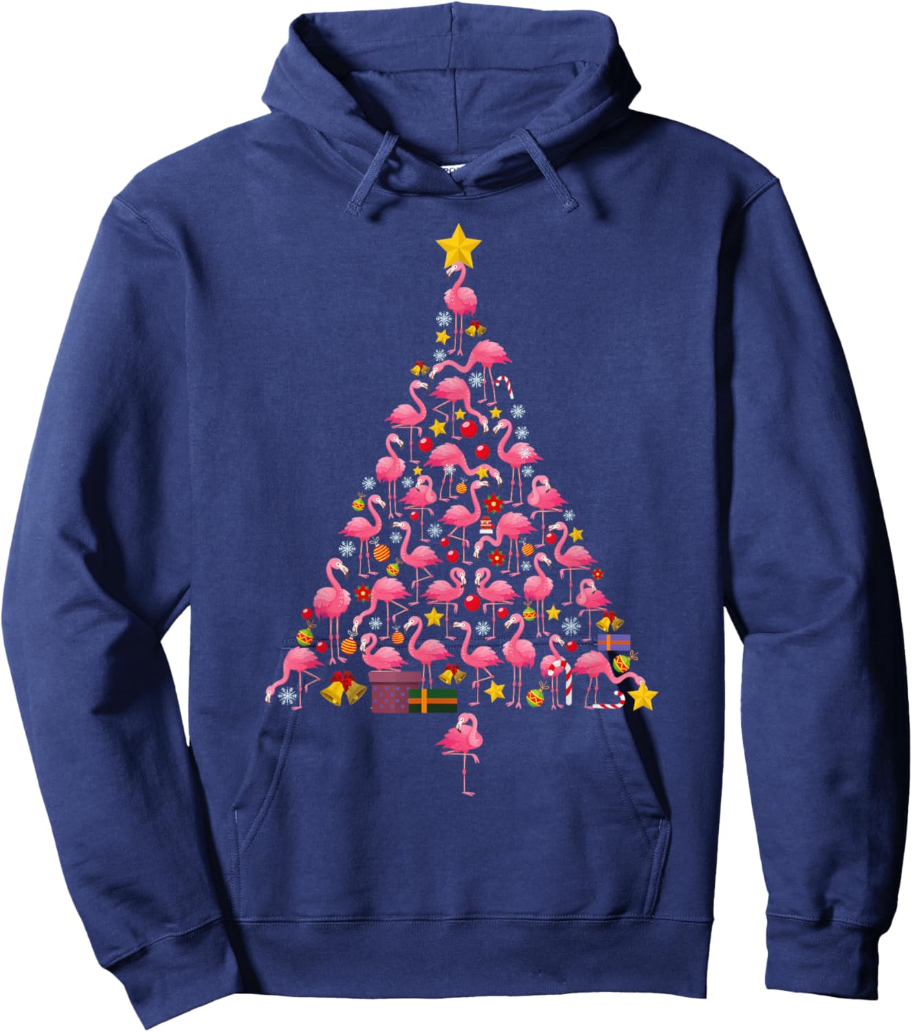 Funny Flamingo Christmas Tree Ornithologist Xmas Women Men Hoodie - Hoodie | Navy