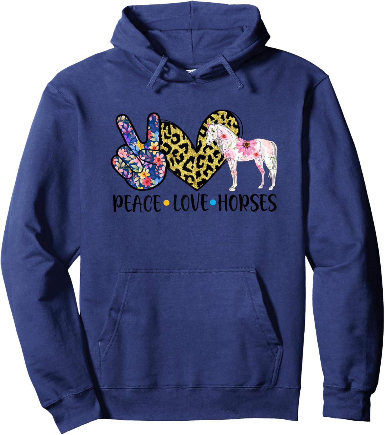 Peace Love Horses Cute Horse Lover Teen Girls Hoodie - Hoodie | Navy