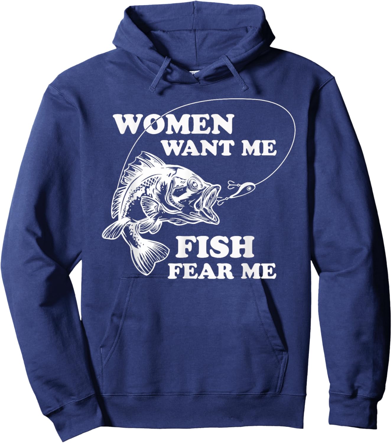 Fishing World Apparel Co. Women Want Me Fish Fear Me Men's Black Humor Fishing , Small Hoodie - Hoodie | Navy