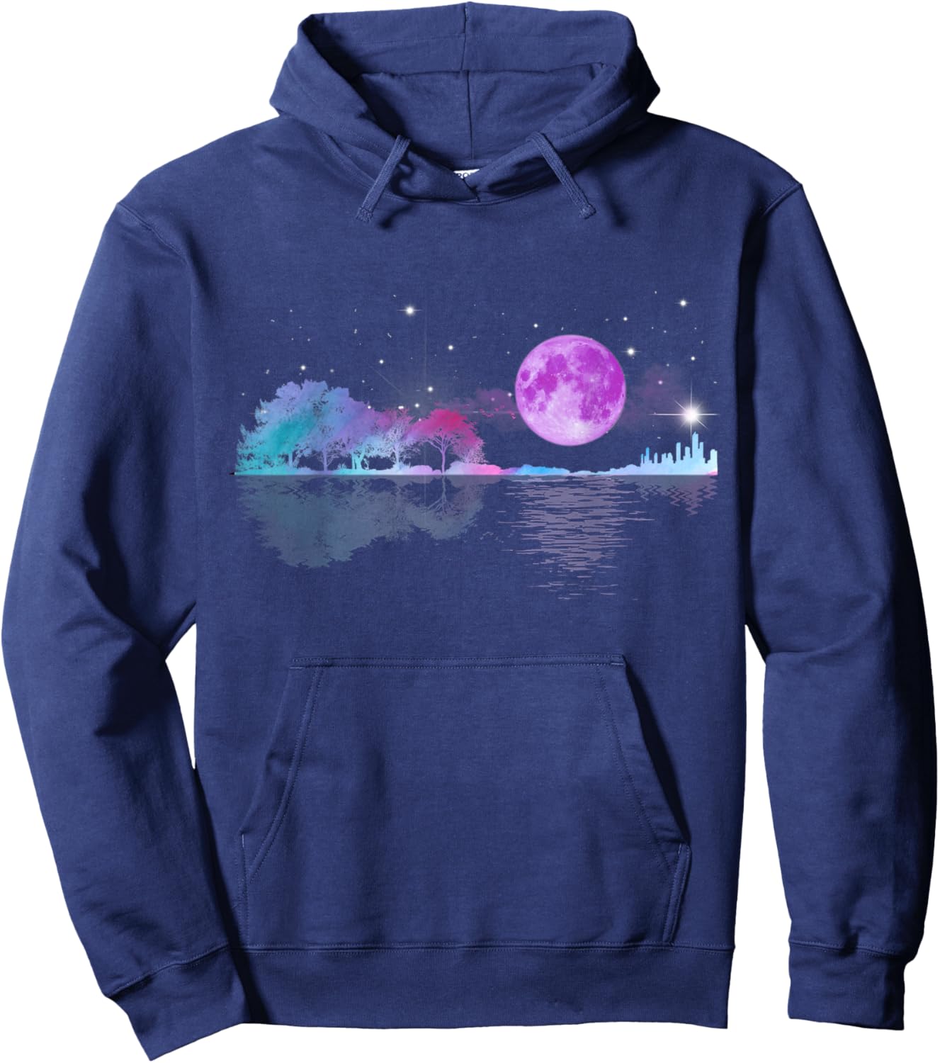 Acoustic Guitar Lake Shadow Nature Chrsitmas Xmas Guitarist Hoodie - Hoodie | Navy