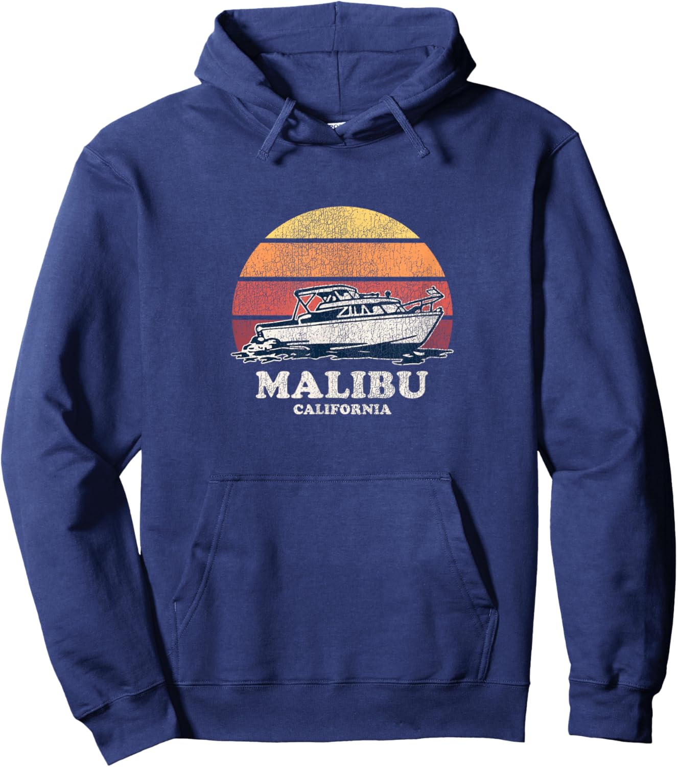 Malibu CA Vintage Boating 70s Retro Boat Design Hoodie - Hoodie | Navy