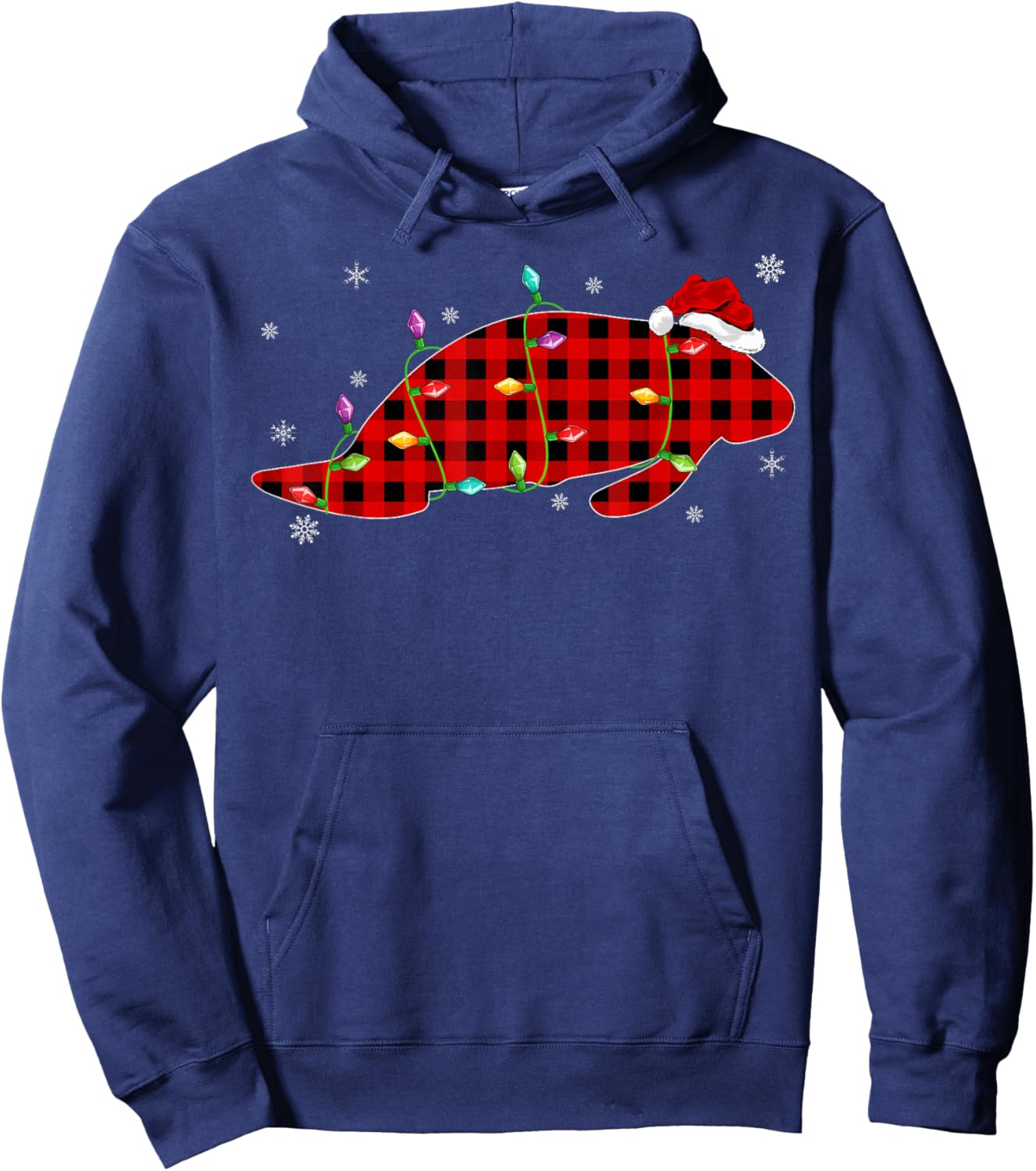 Funny Buffalo Plaid Family Matching Manatee Christmas Pajama Hoodie - Hoodie | Navy