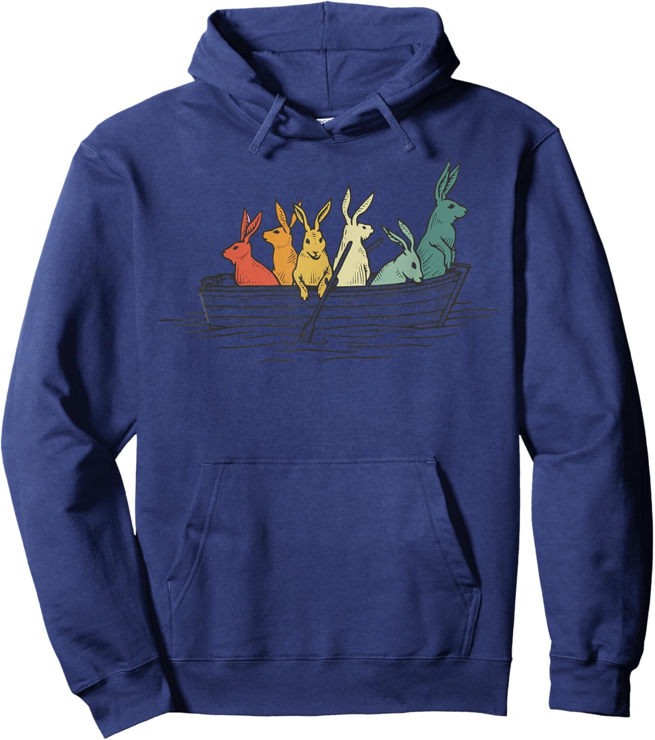 Pretty Rabbits in Retro Colors in a Boat - Bunny Rabbit Hoodie - Hoodie | Navy