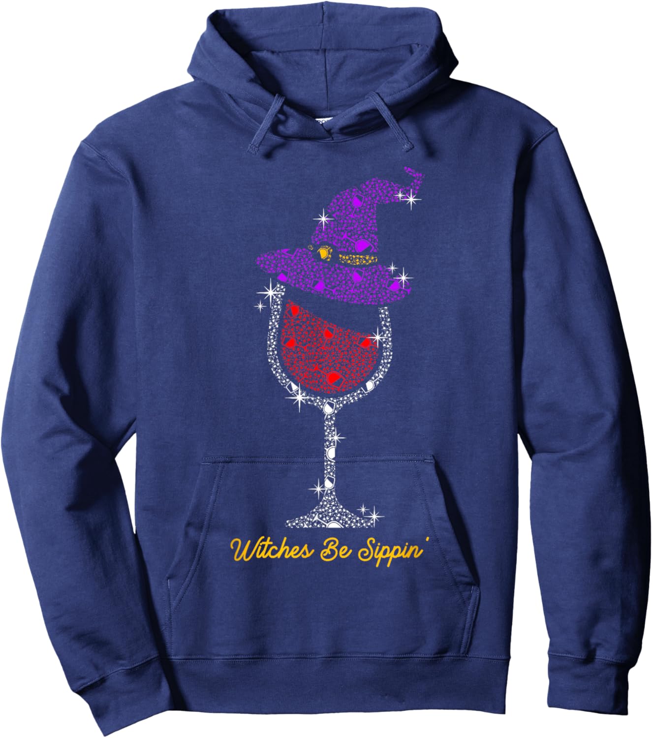 Witches Be Sippin' Witch Squad Wine Glass Halloween Party Hoodie - Hoodie | Navy