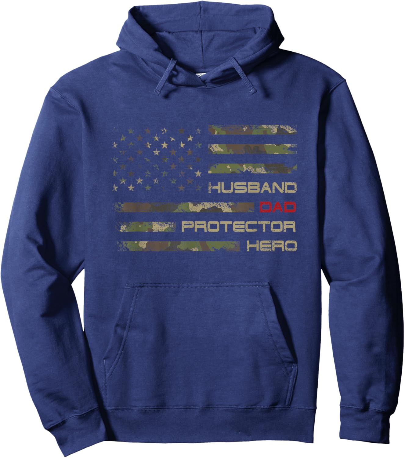 Camouflage American Flag Husband Dad Protector Hero Father Hoodie - Hoodie | Navy